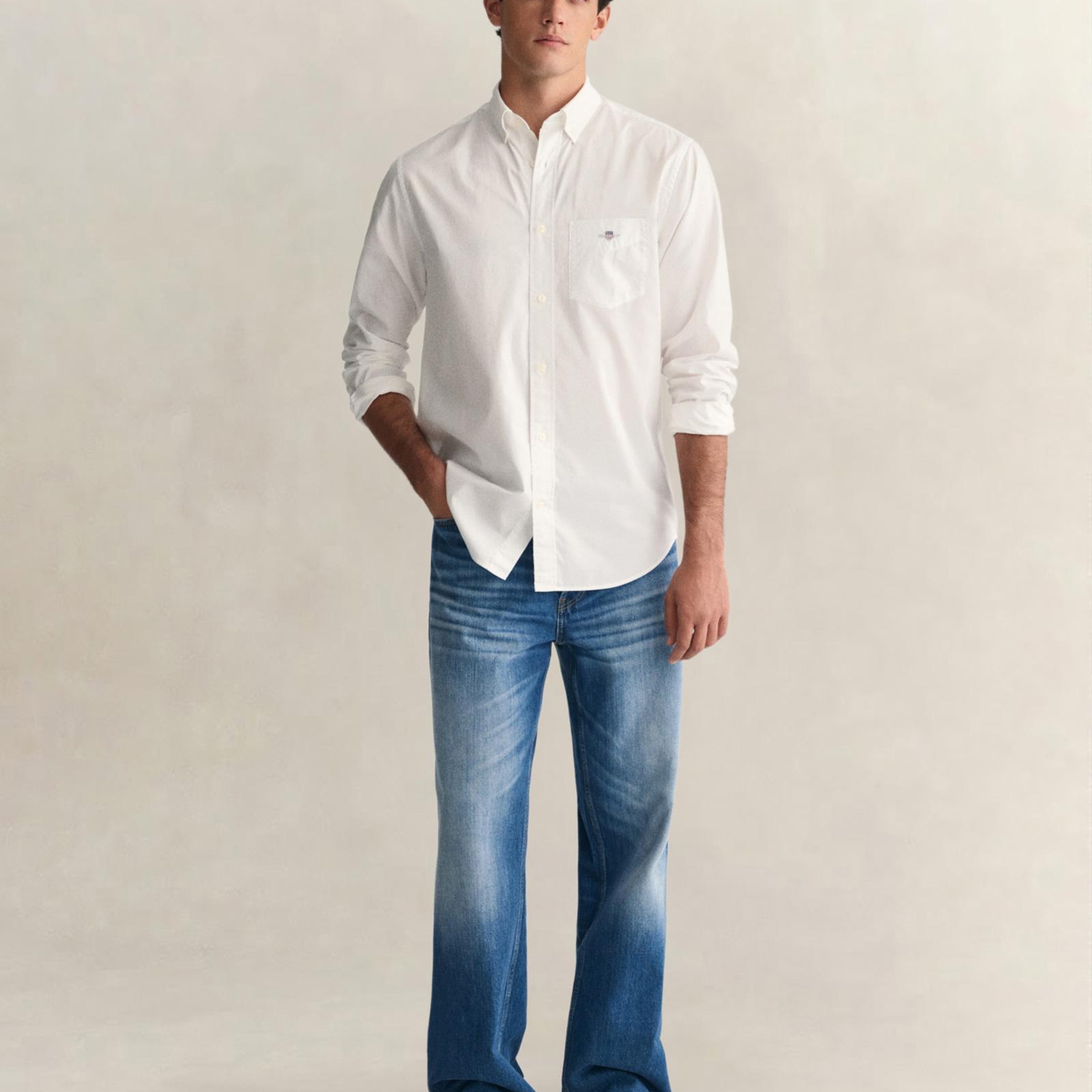 GANT Erkek Beyaz Regular Fit Logolu Gömlek