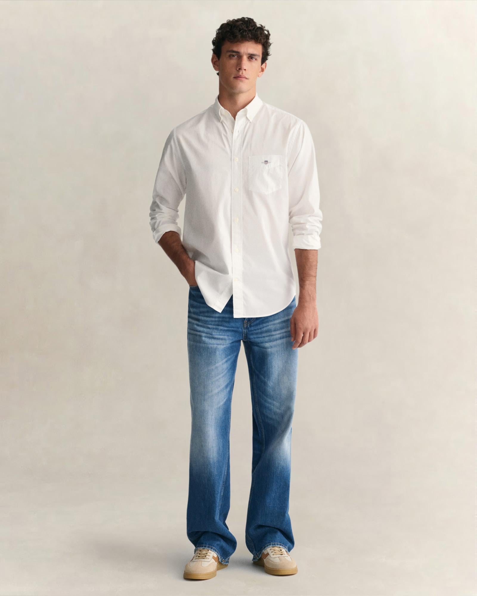 GANT Erkek Beyaz Regular Fit Logolu Gömlek