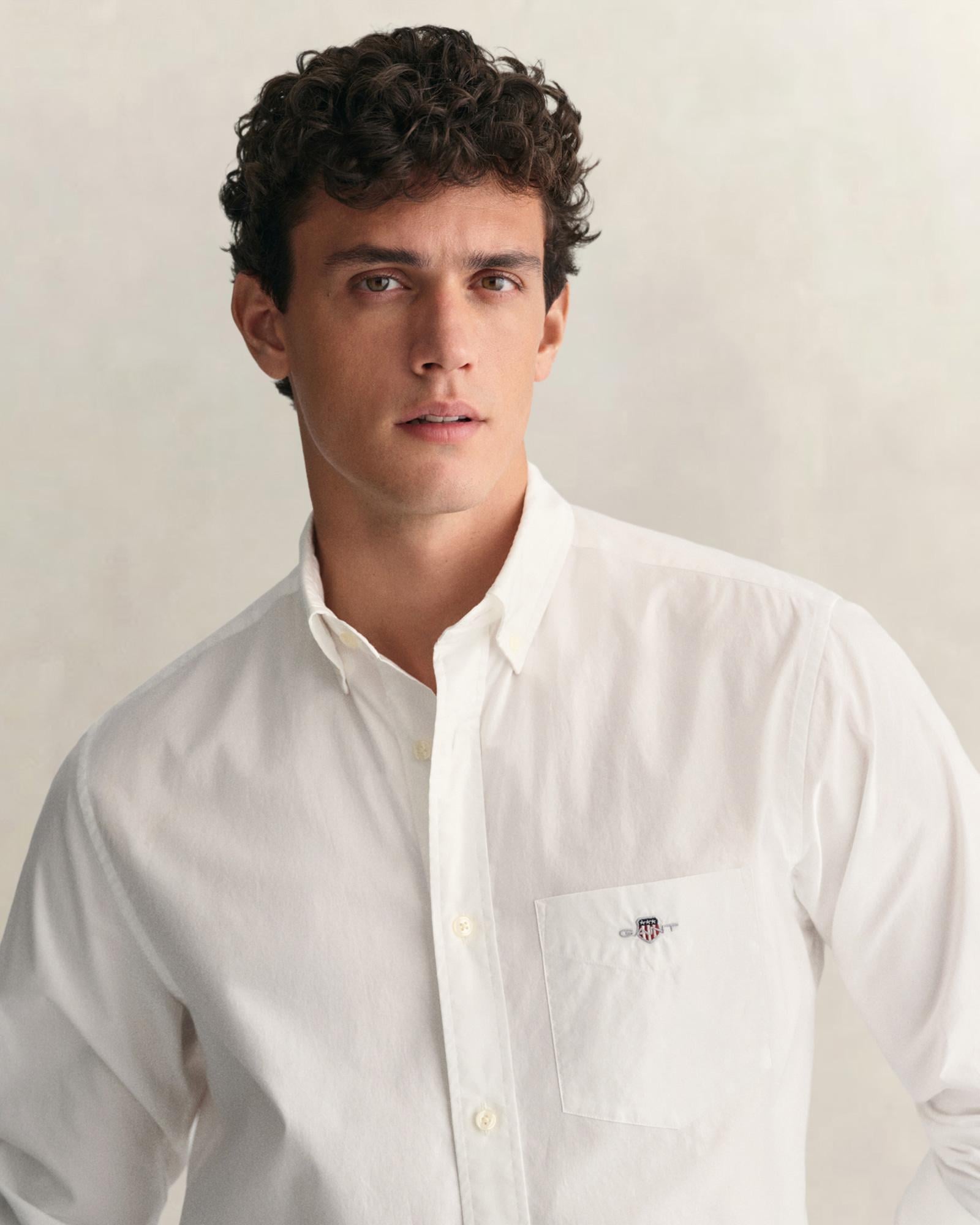 GANT Erkek Beyaz Regular Fit Logolu Gömlek