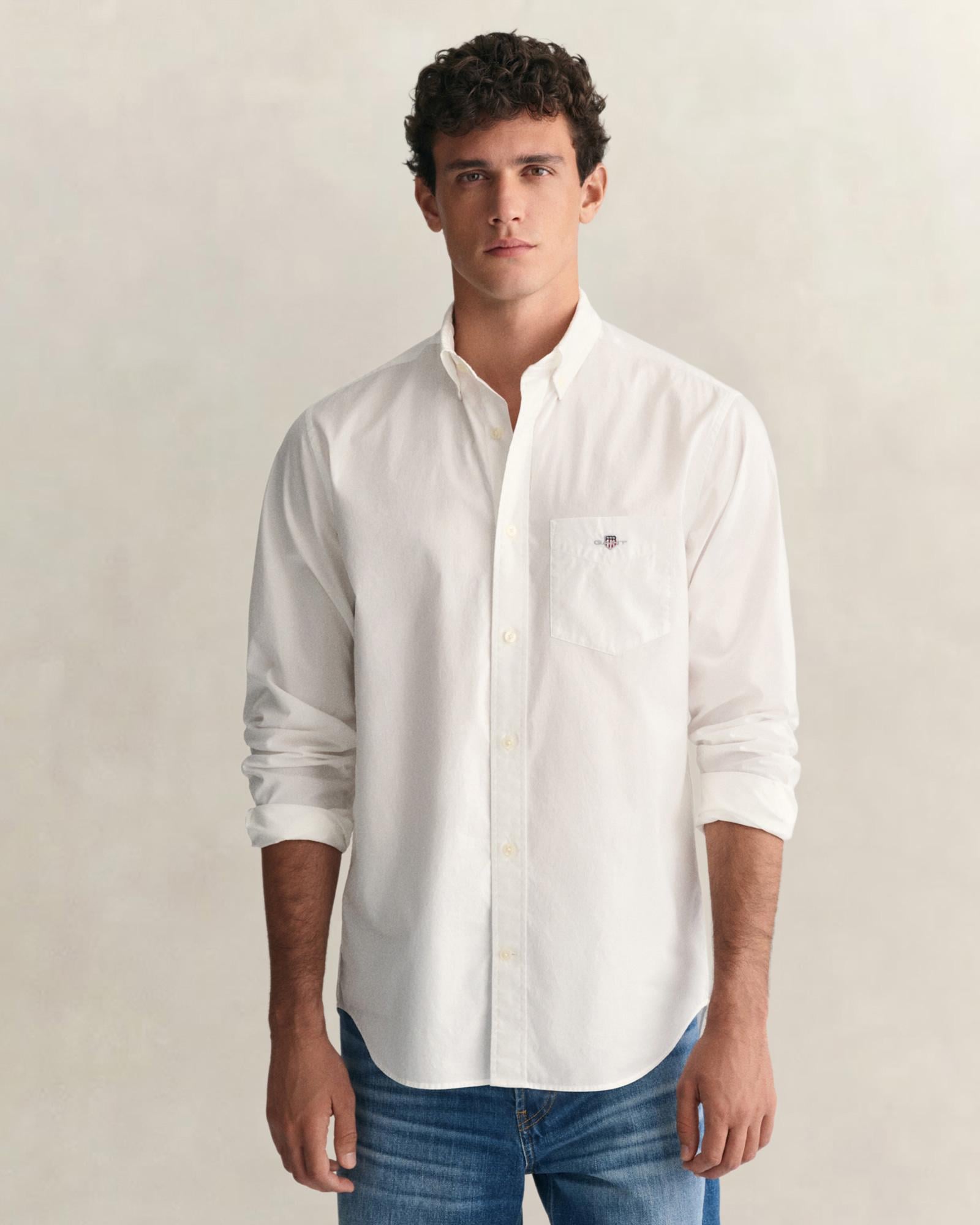GANT Erkek Beyaz Regular Fit Logolu Gömlek
