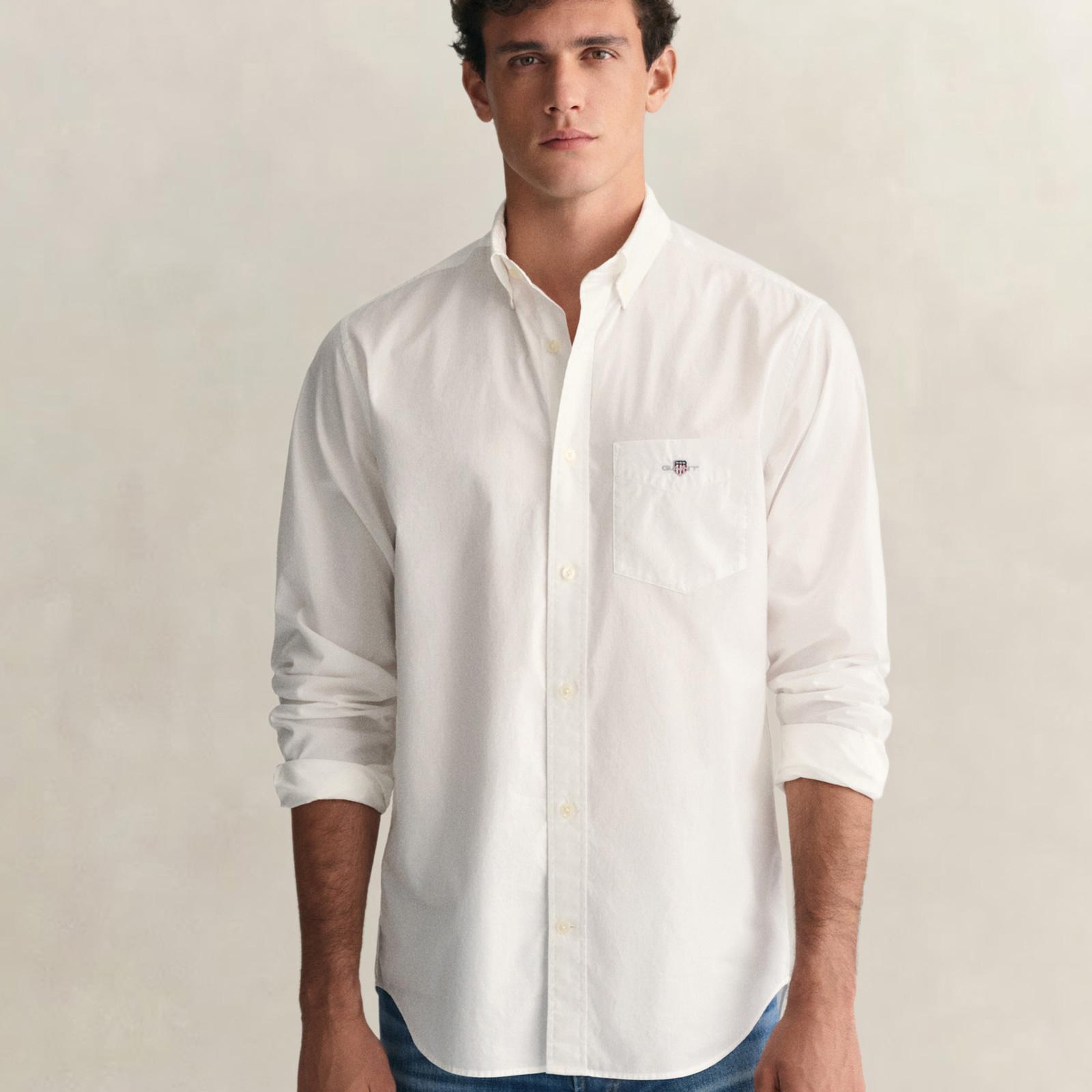 GANT Erkek Beyaz Regular Fit Logolu Gömlek