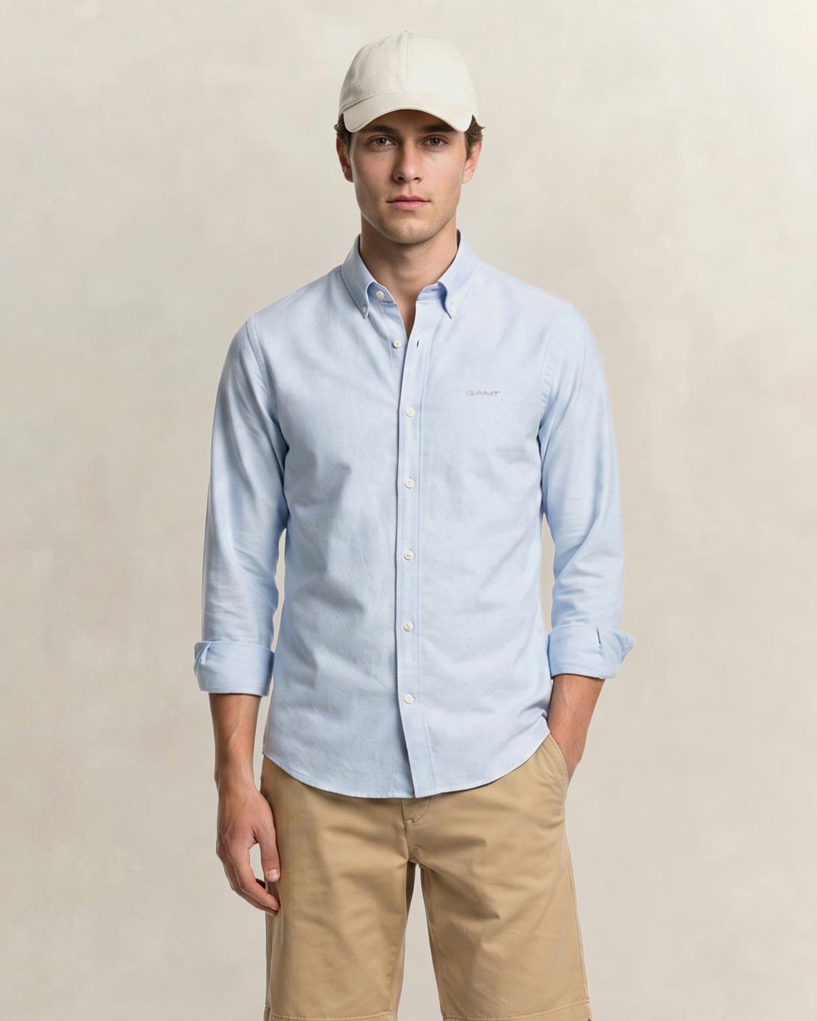 GANT Erkek Mavi Regular Fit Düğmeli Yaka Oxford Gömlek