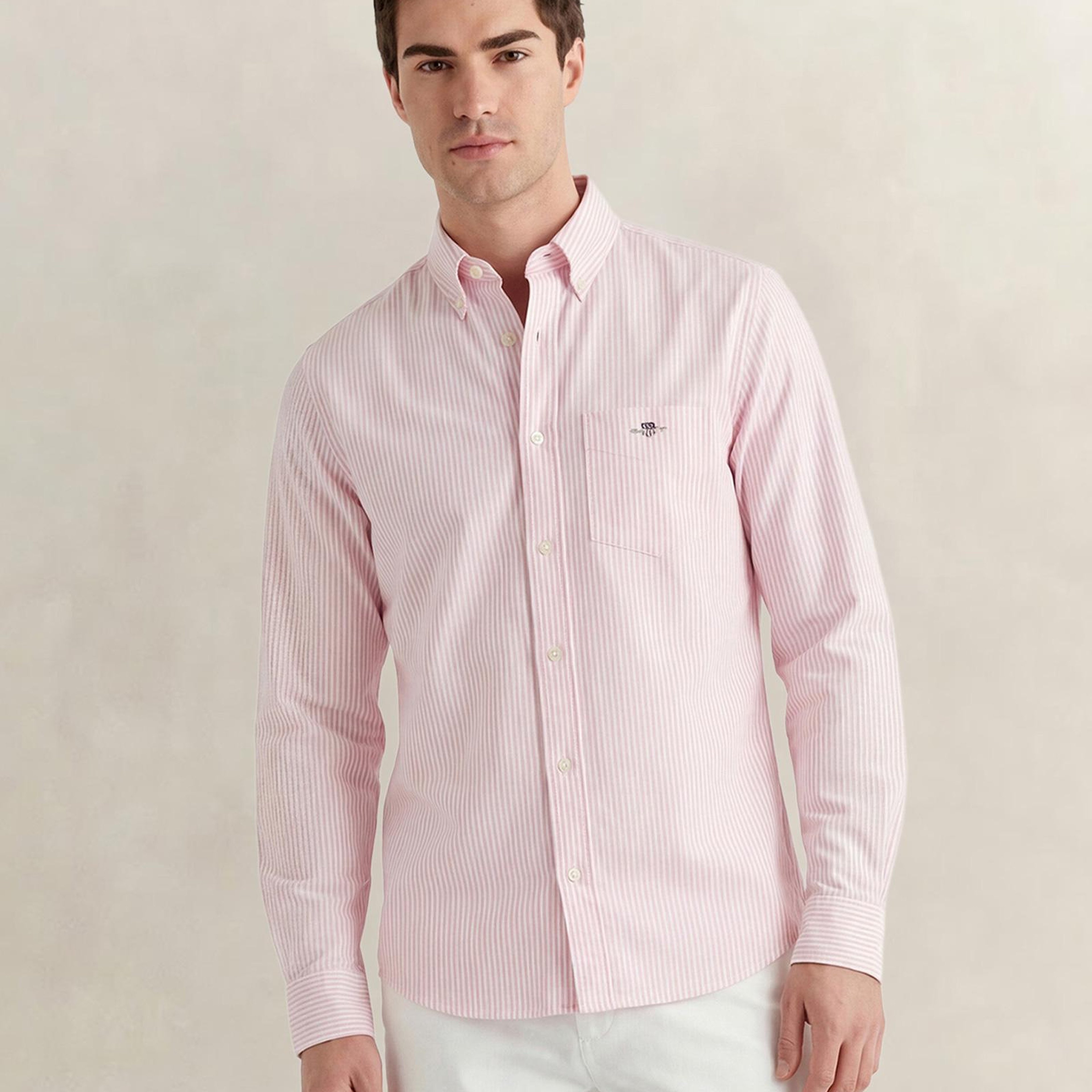 GANT Erkek Pembe Regular Fit Çizgili Logolu Gömlek