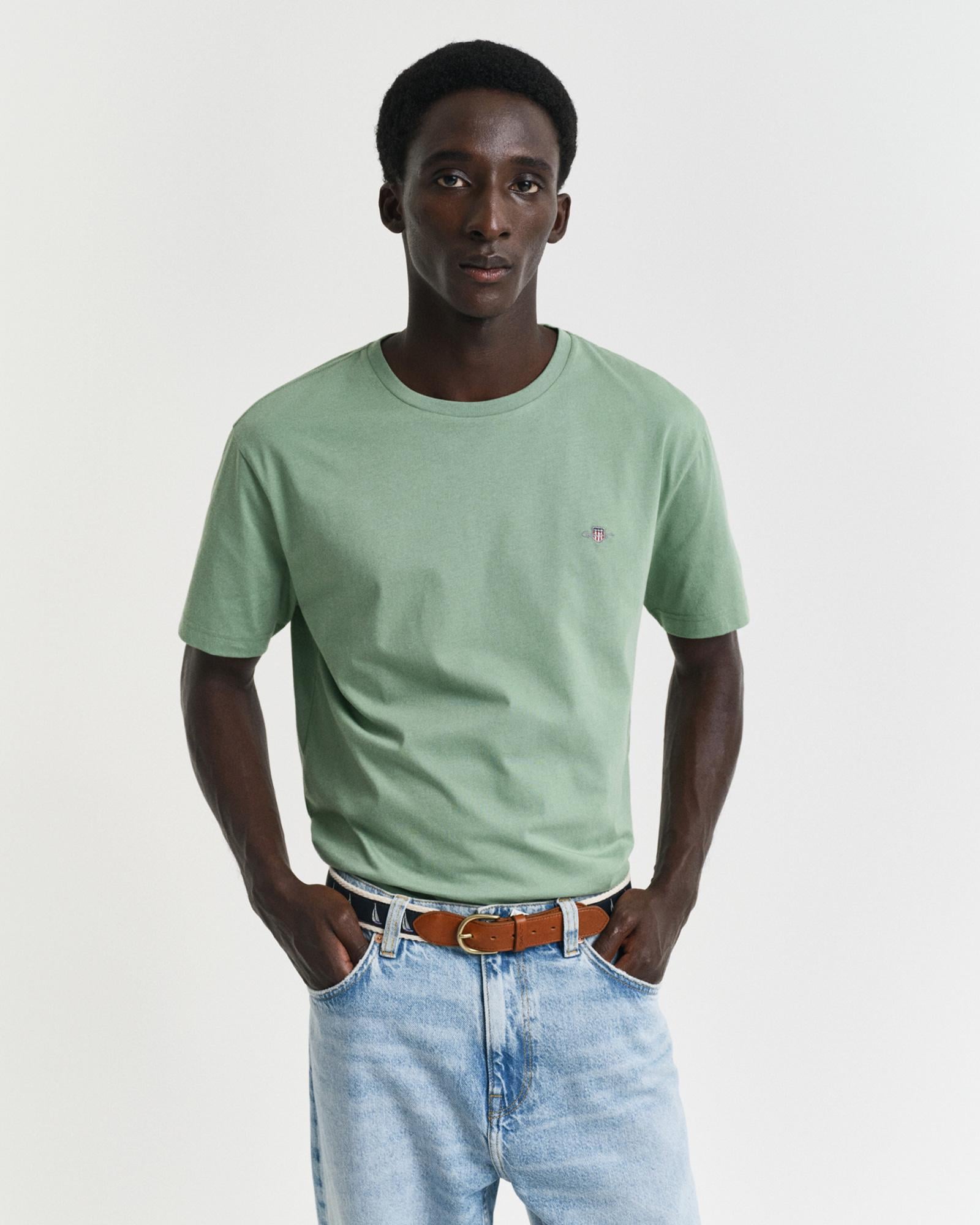 GANT Erkek Yeşil Regular Fit Bisiklet Yaka T-Shirt