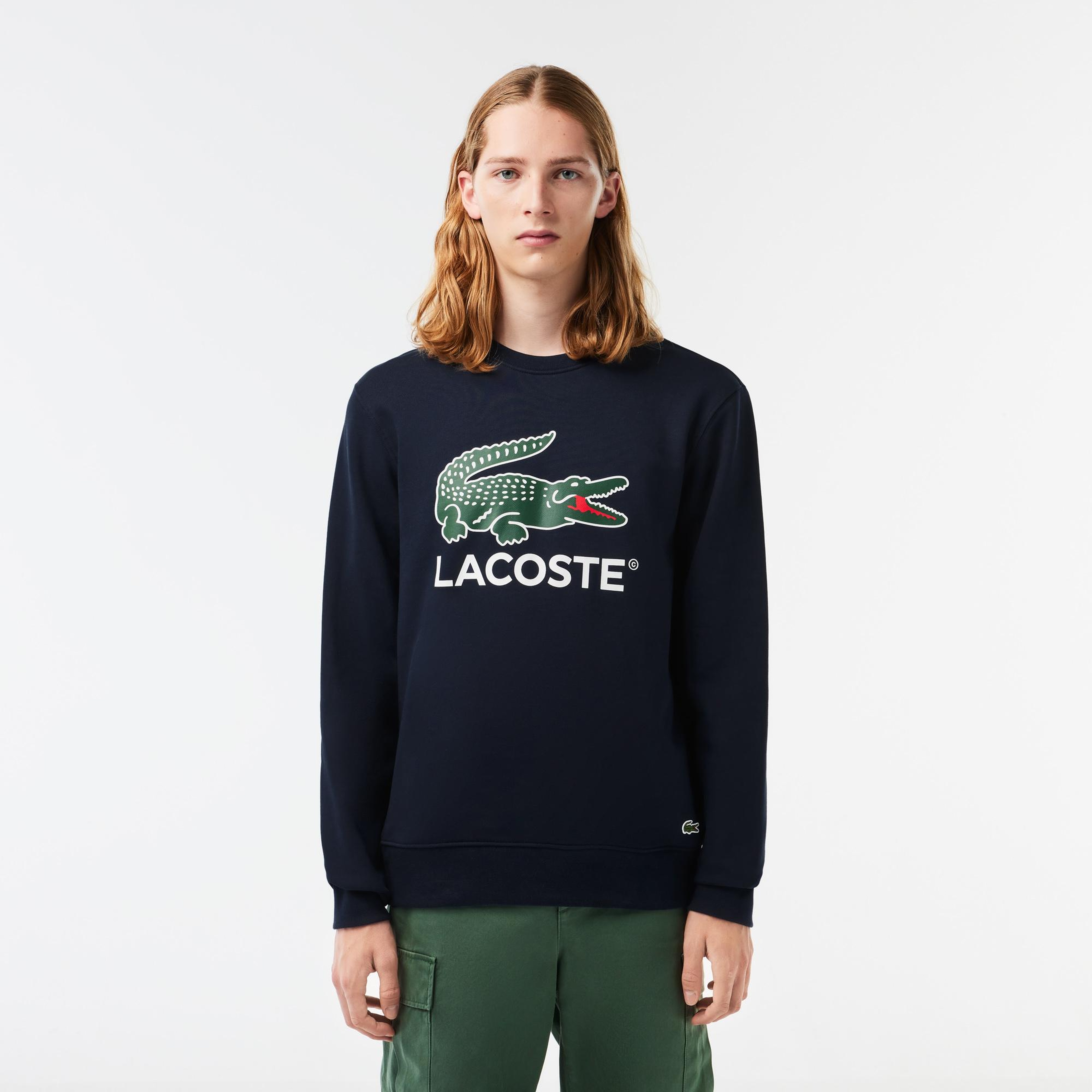 Erkek Classic Fit Bisiklet Yaka Baskılı Lacivert Sweatshirt