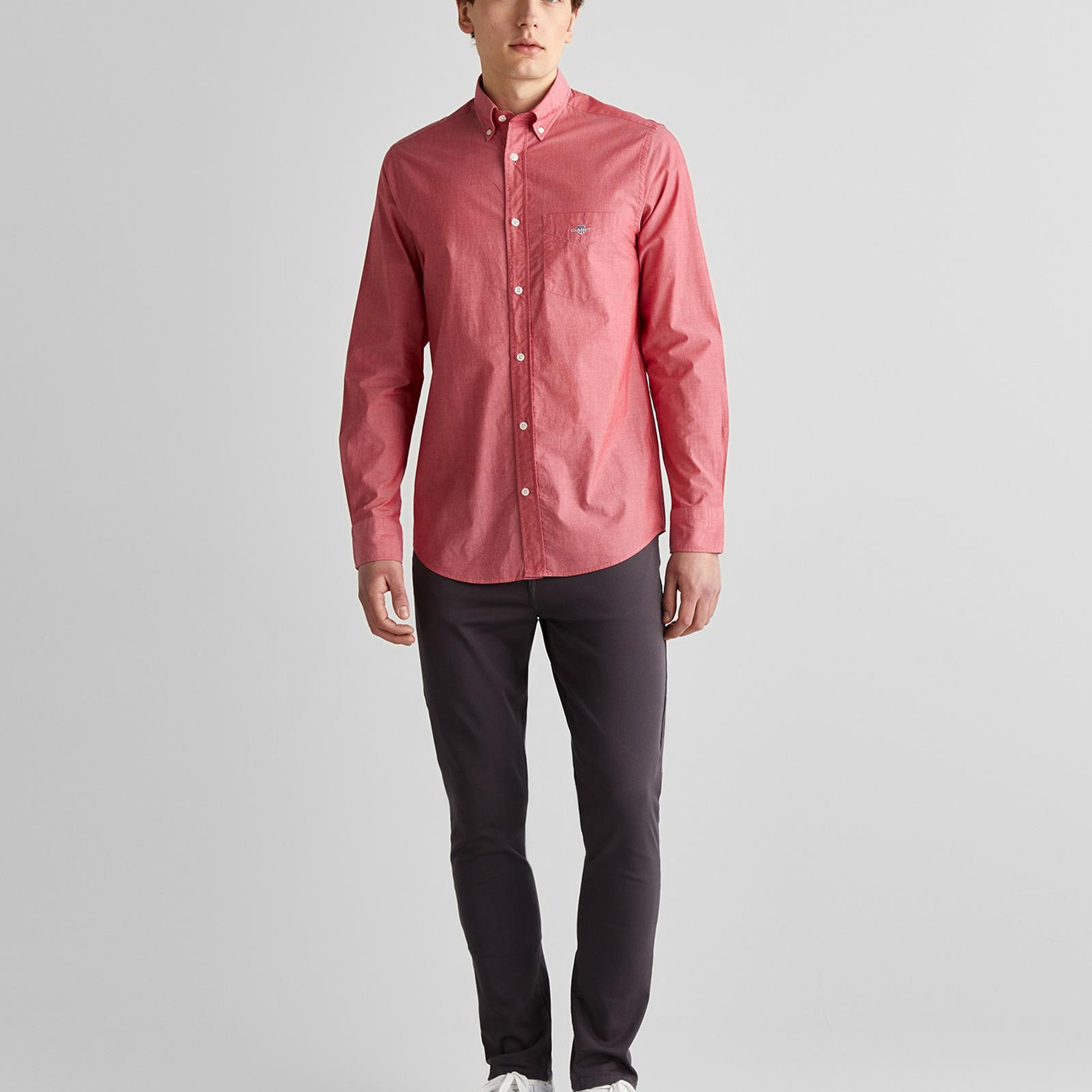 GANT Erkek Kırmızı Regular Fit Düğmeli Yaka Poplin Gömlek