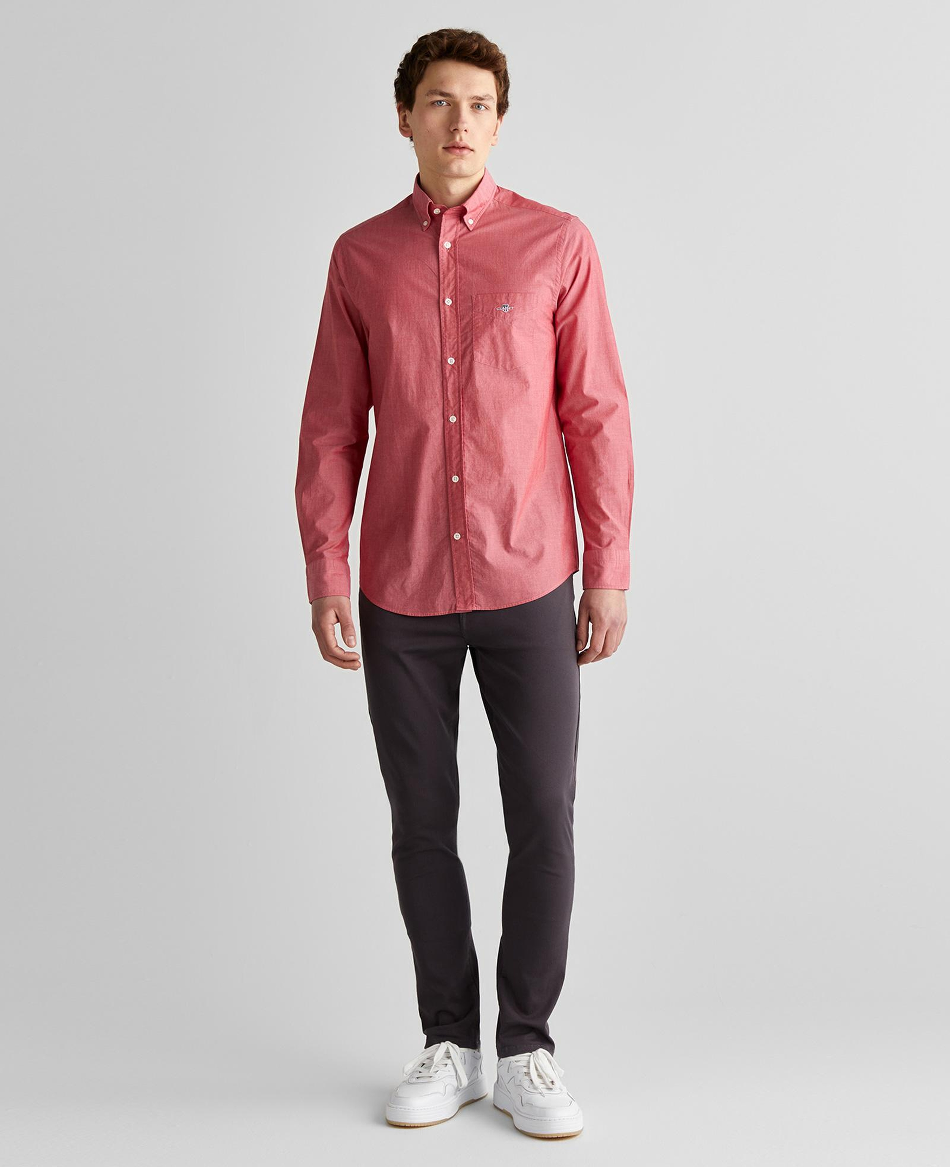GANT Erkek Kırmızı Regular Fit Düğmeli Yaka Poplin Gömlek