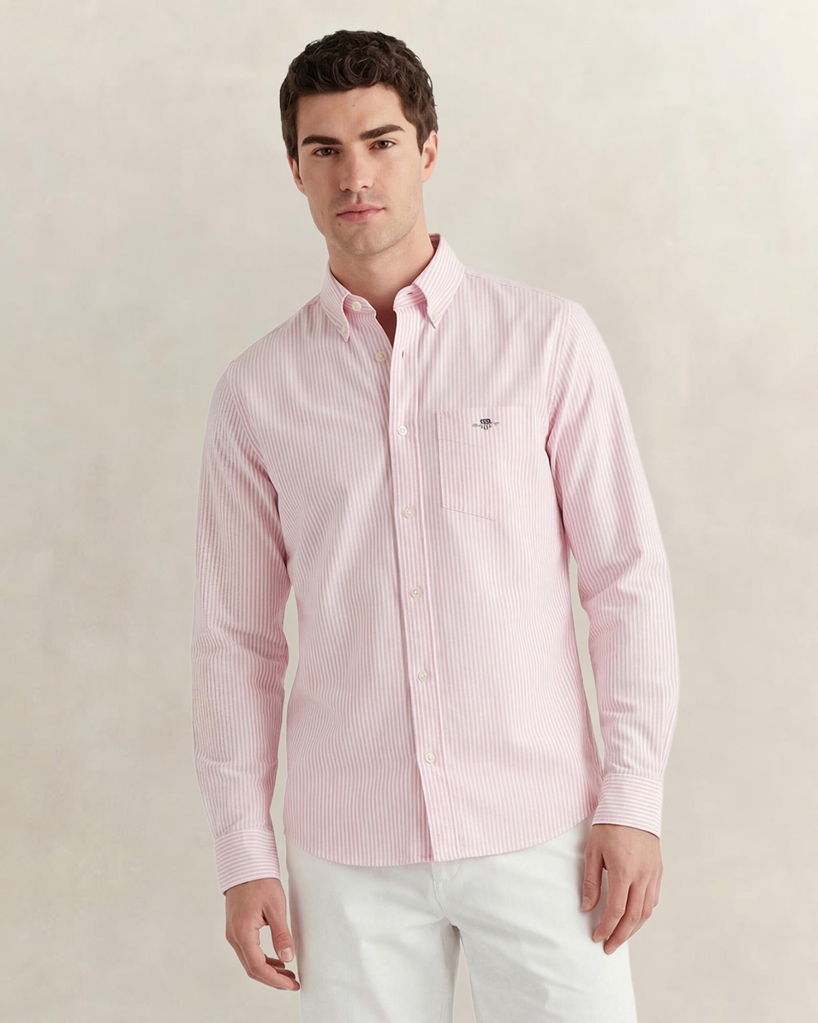 GANT Erkek Pembe Regular Fit Çizgili Logolu Gömlek
