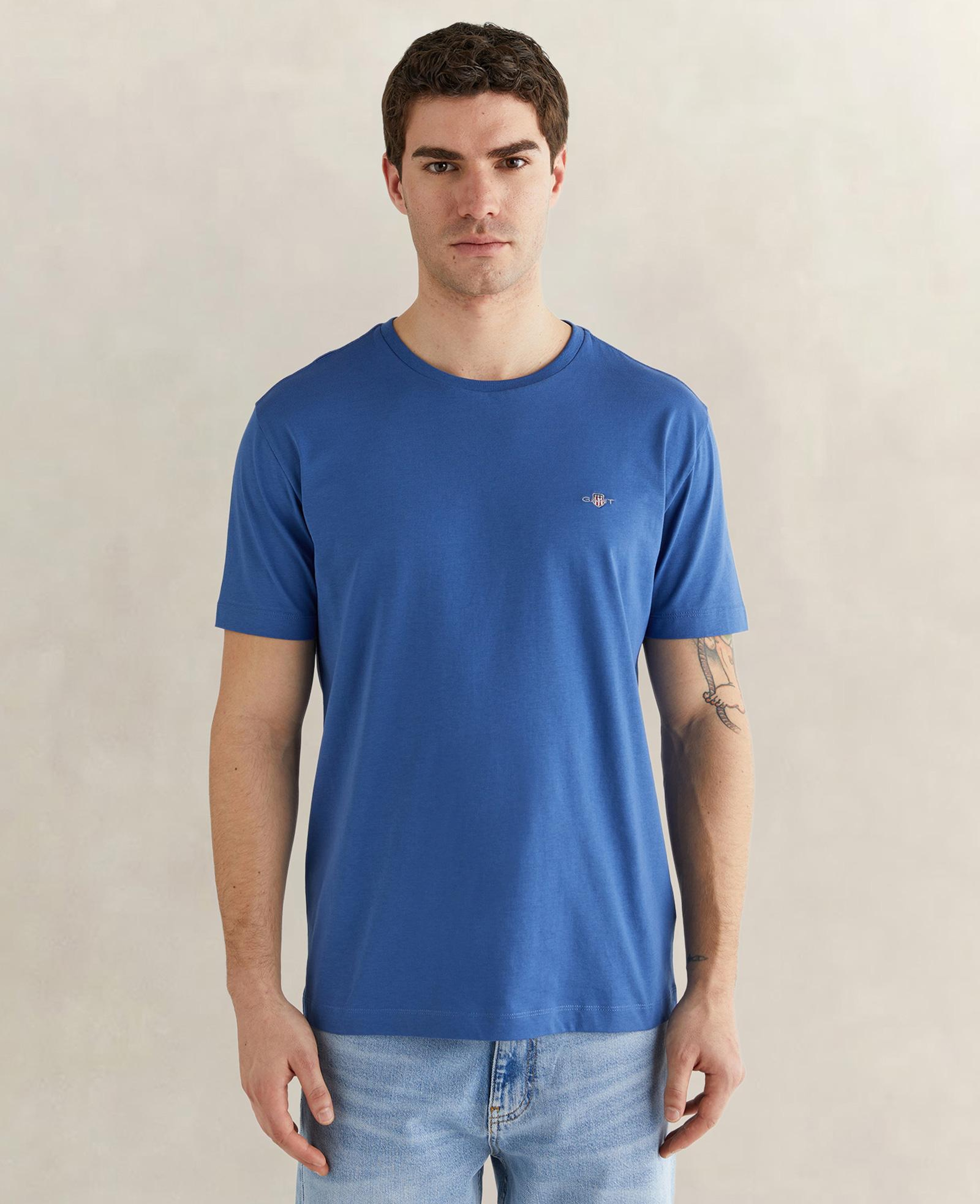 GANT Erkek Mavi Bisiklet Yaka Regular Fit Logolu T-Shirt