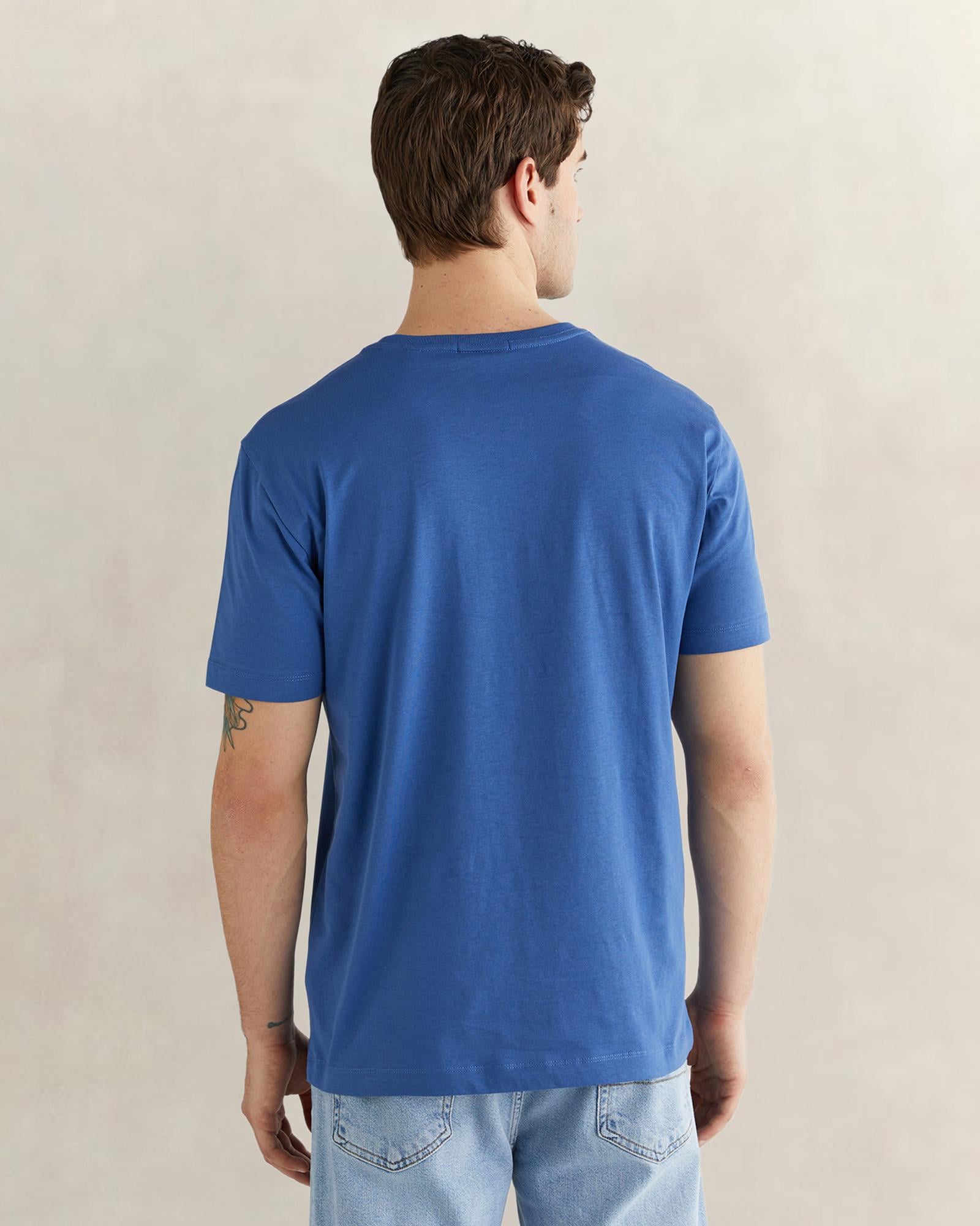 GANT Erkek Mavi Bisiklet Yaka Regular Fit Logolu T-Shirt