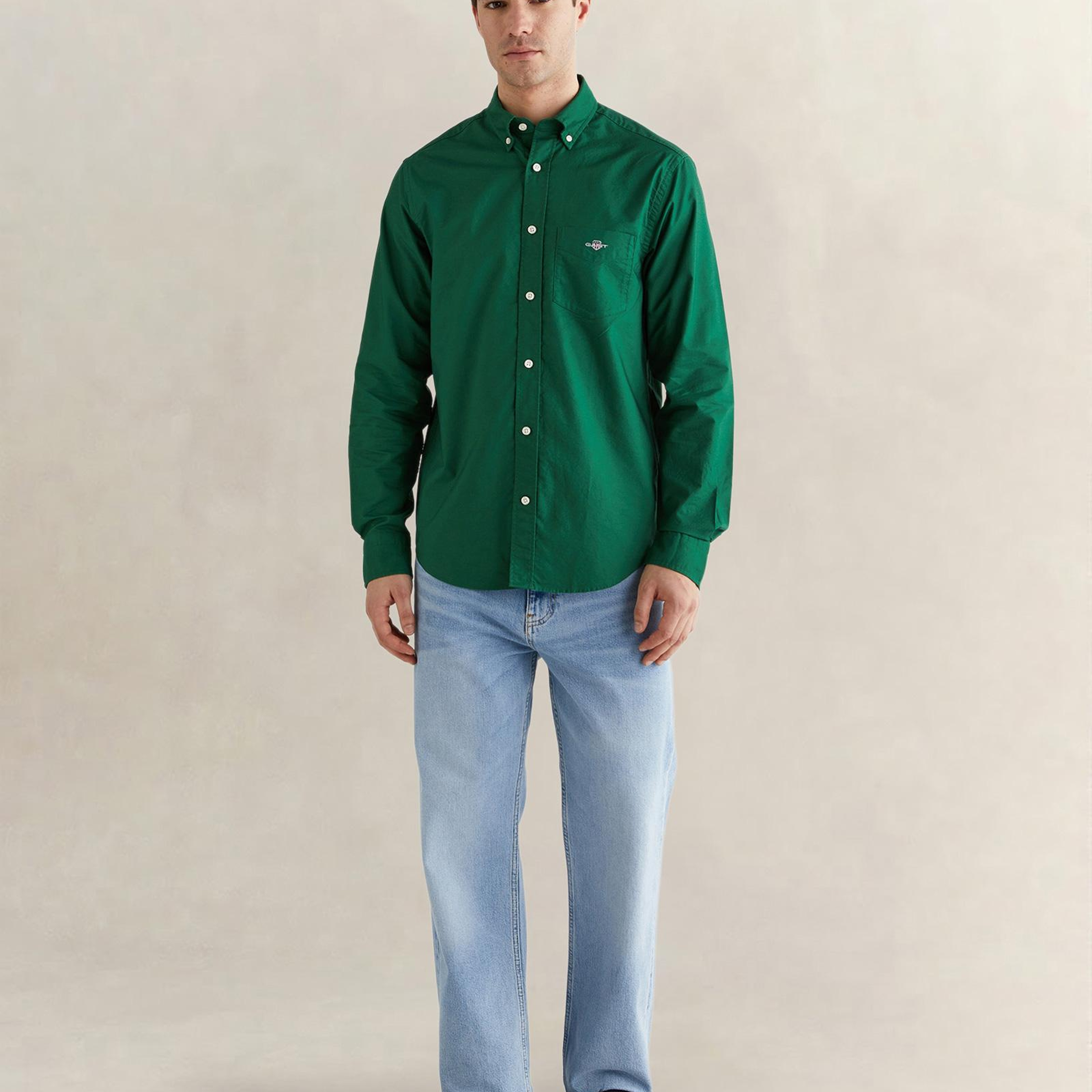 GANT Erkek Yeşil Regular Fit Düğmeli Yaka Oxford Gömlek