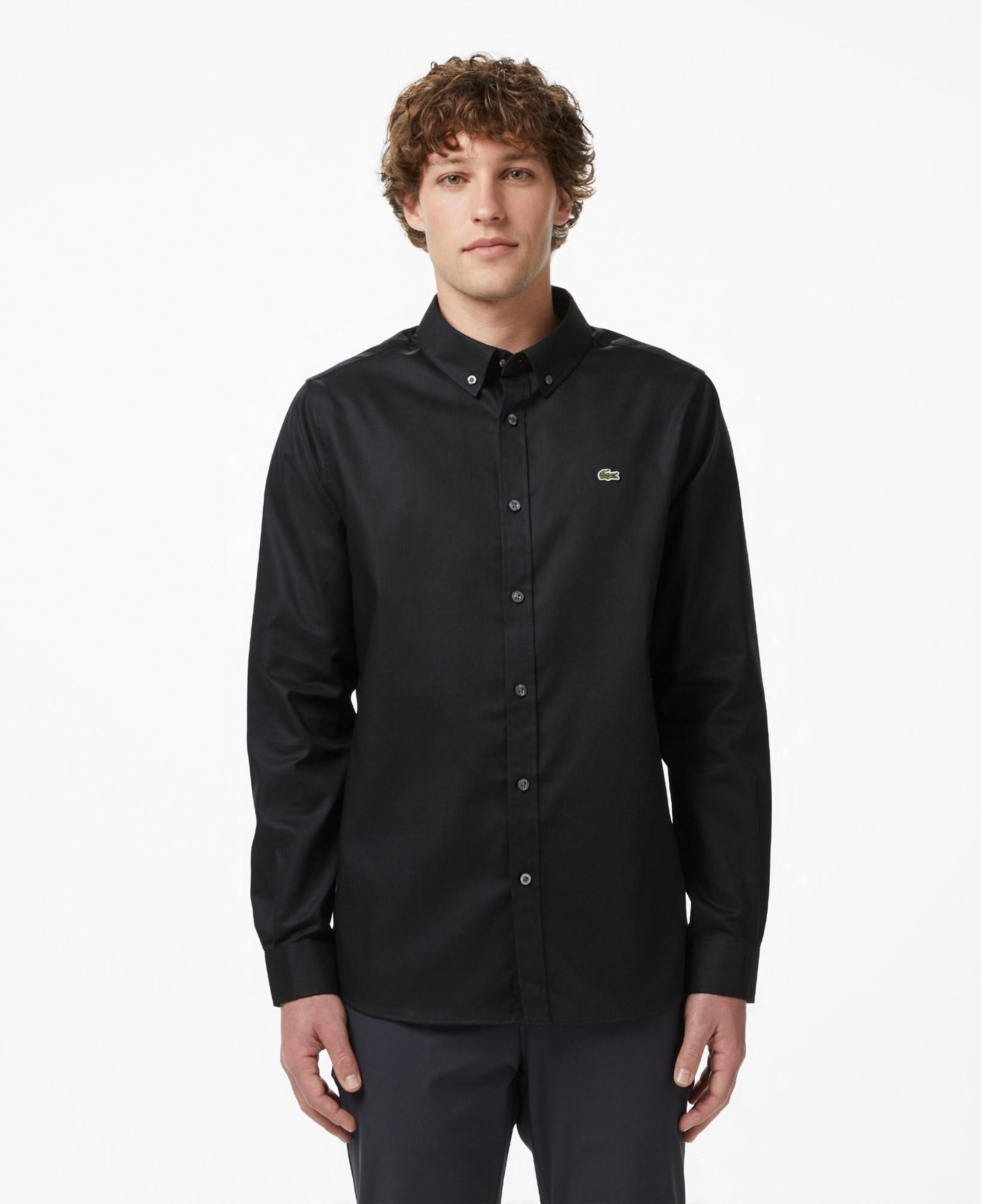 Erkek Slim Fit Düğmeli Yaka Siyah Gömlek