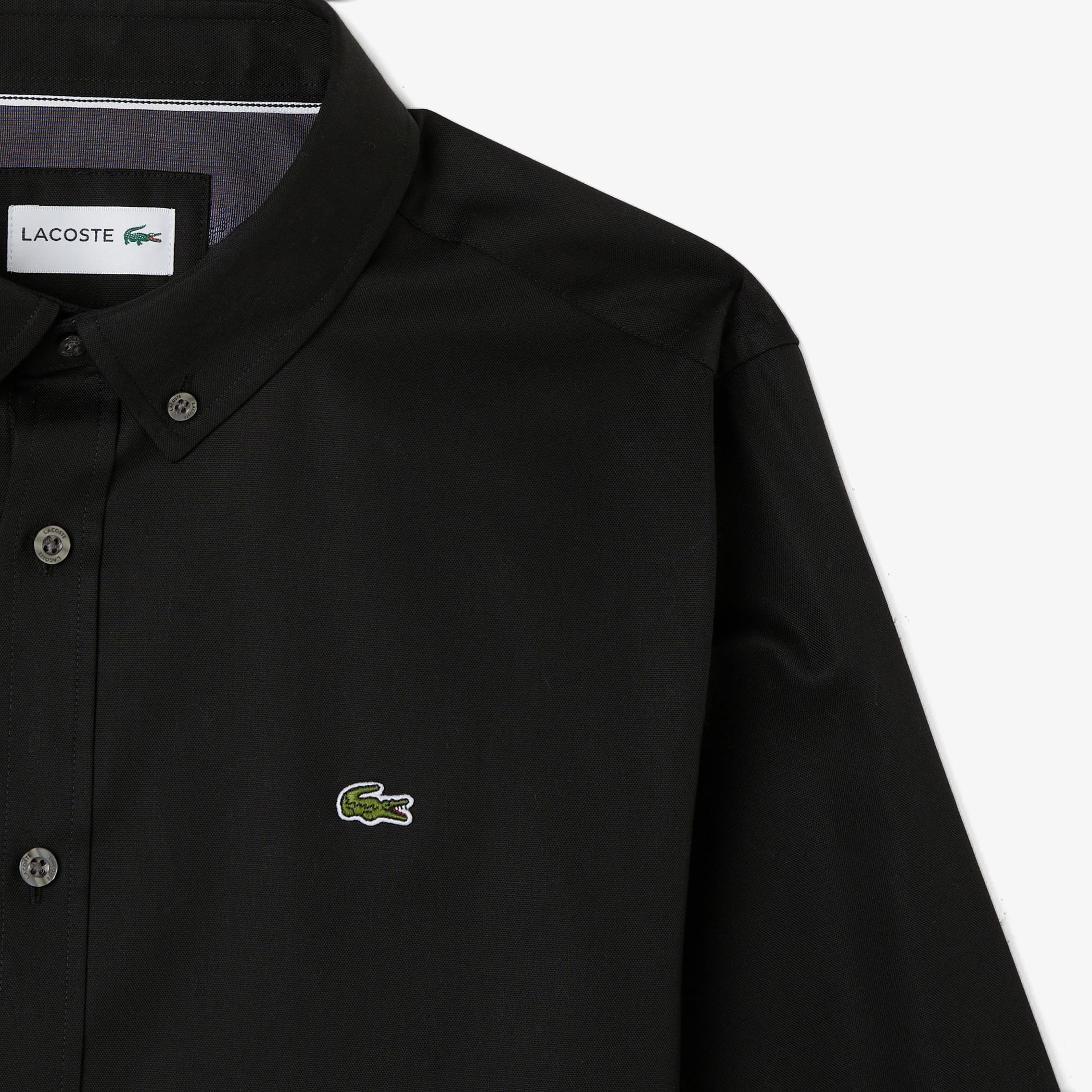 Erkek Slim Fit Düğmeli Yaka Siyah Gömlek