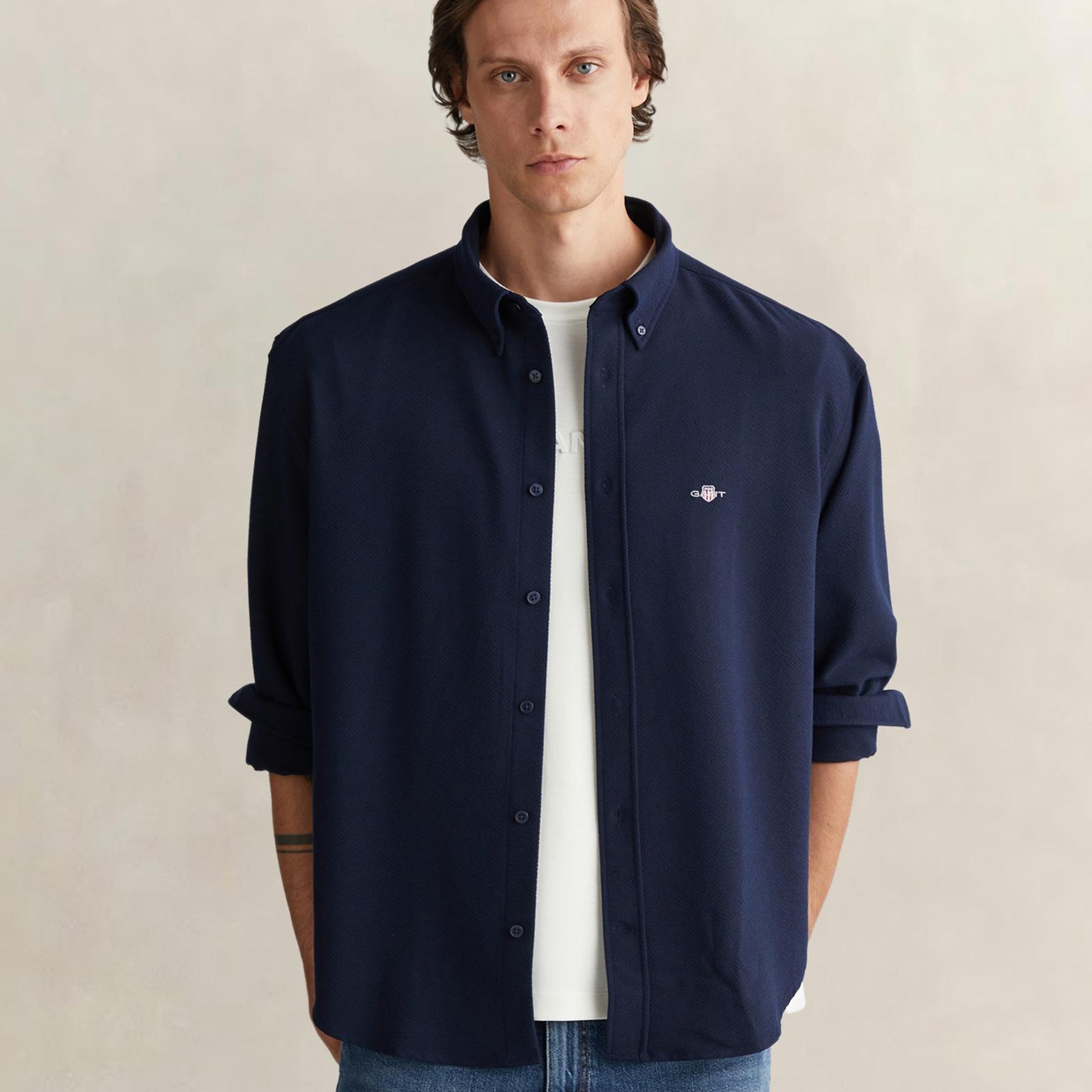 GANT Erkek Lacivert Relaxed Fit Gömlek