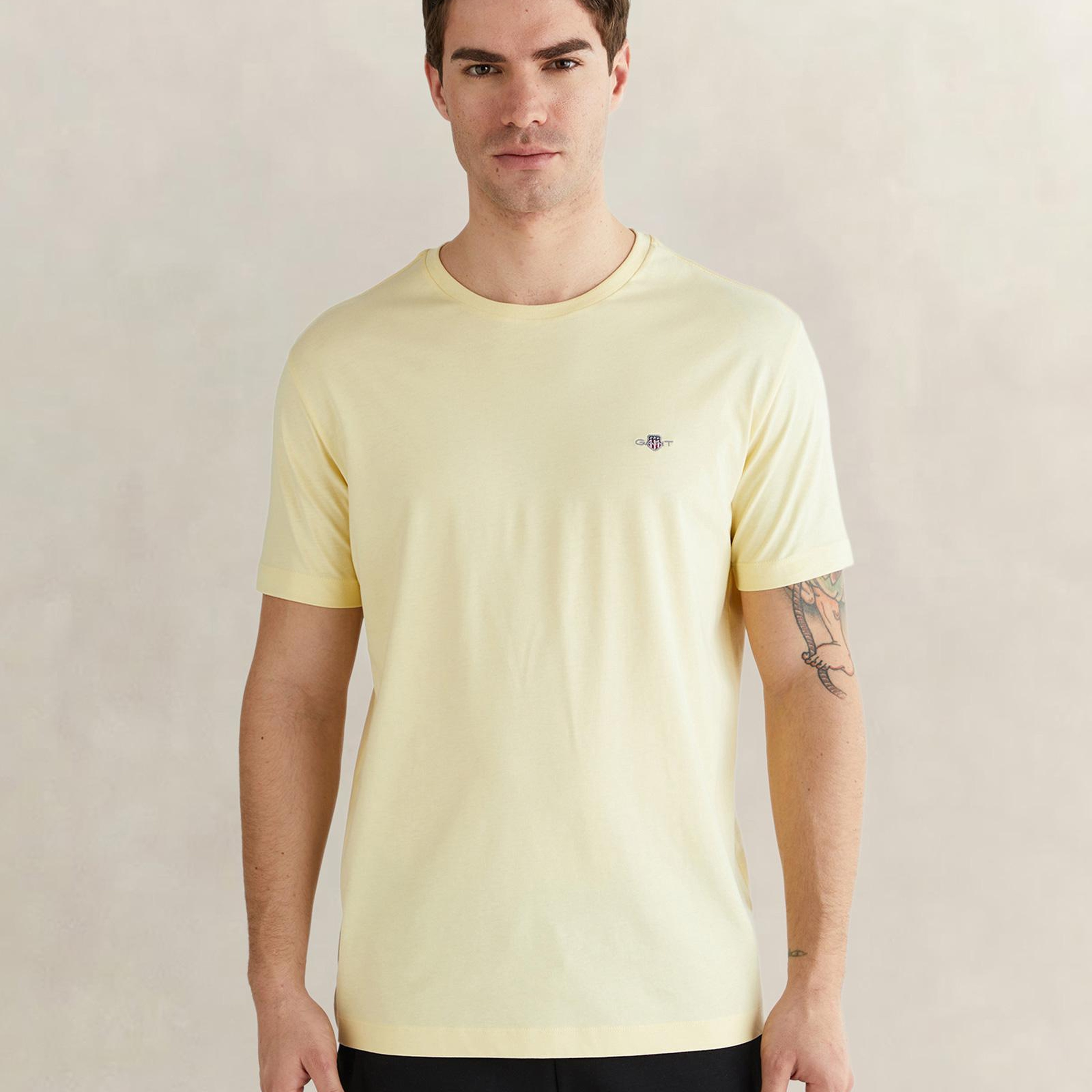 GANT Erkek Sarı Bisiklet Yaka Regular Fit Logolu T-Shirt
