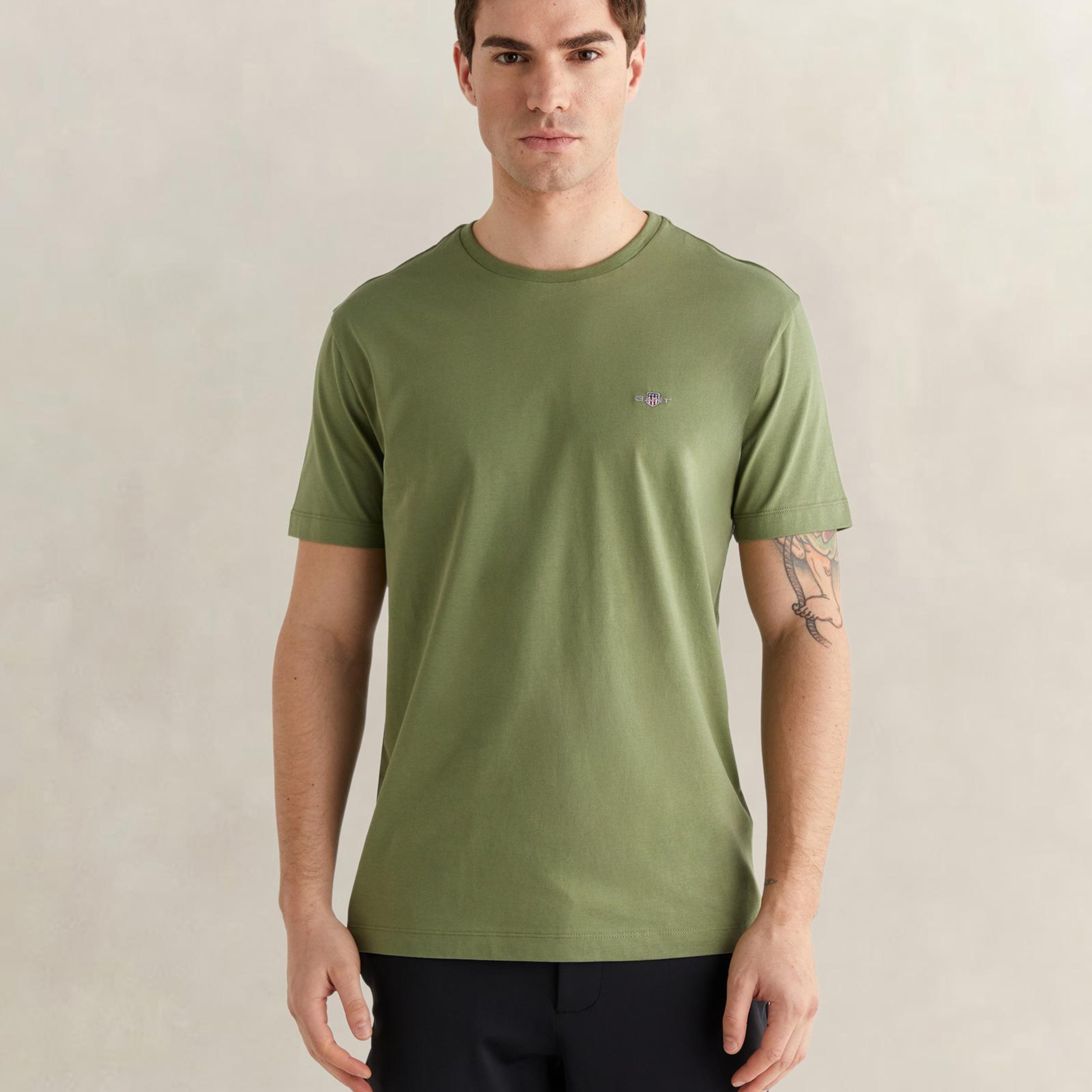 GANT Erkek Yeşil Bisiklet Yaka Regular Fit Logolu T-Shirt