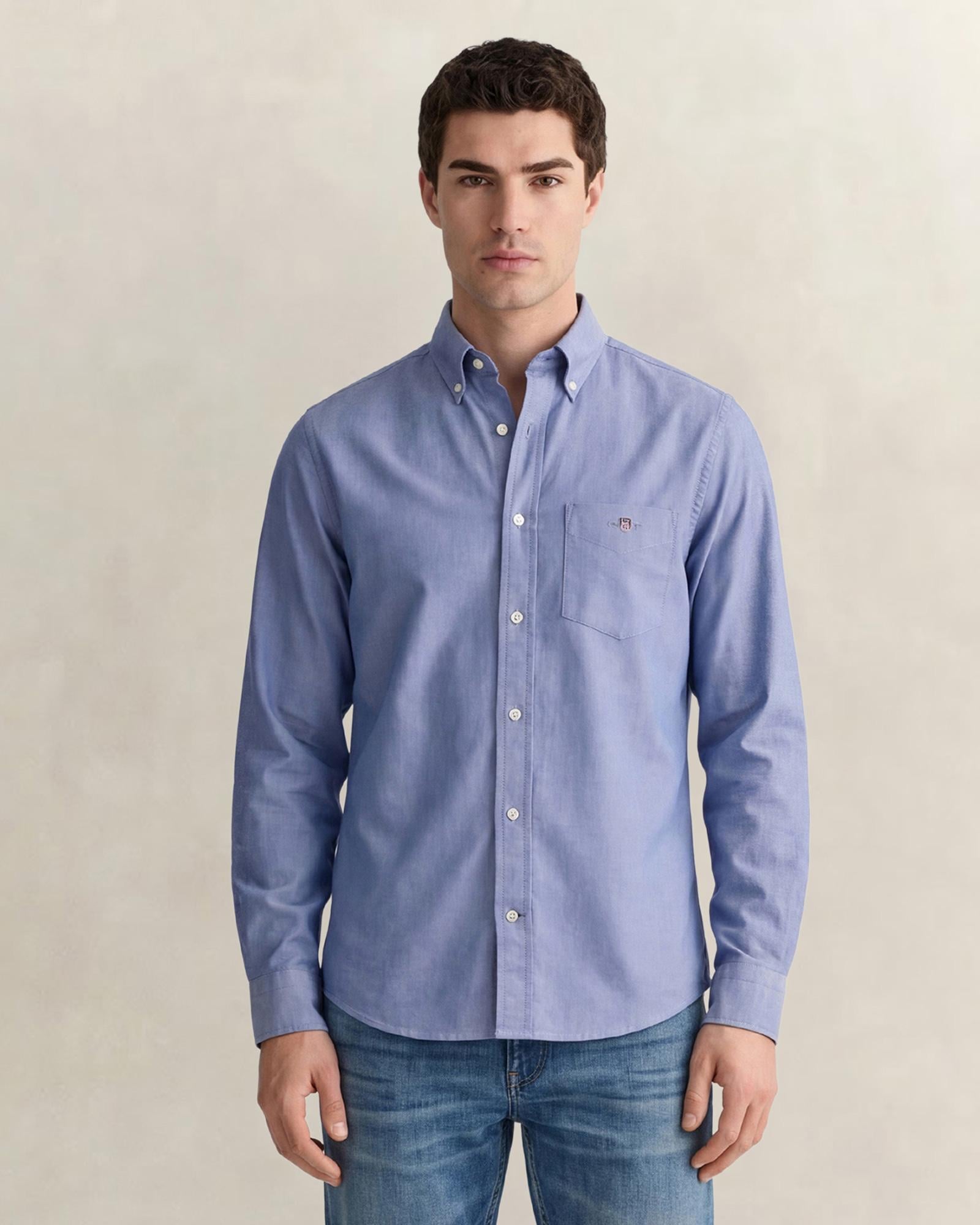 GANT Erkek Mavi Regular Fit Logolu Gömlek