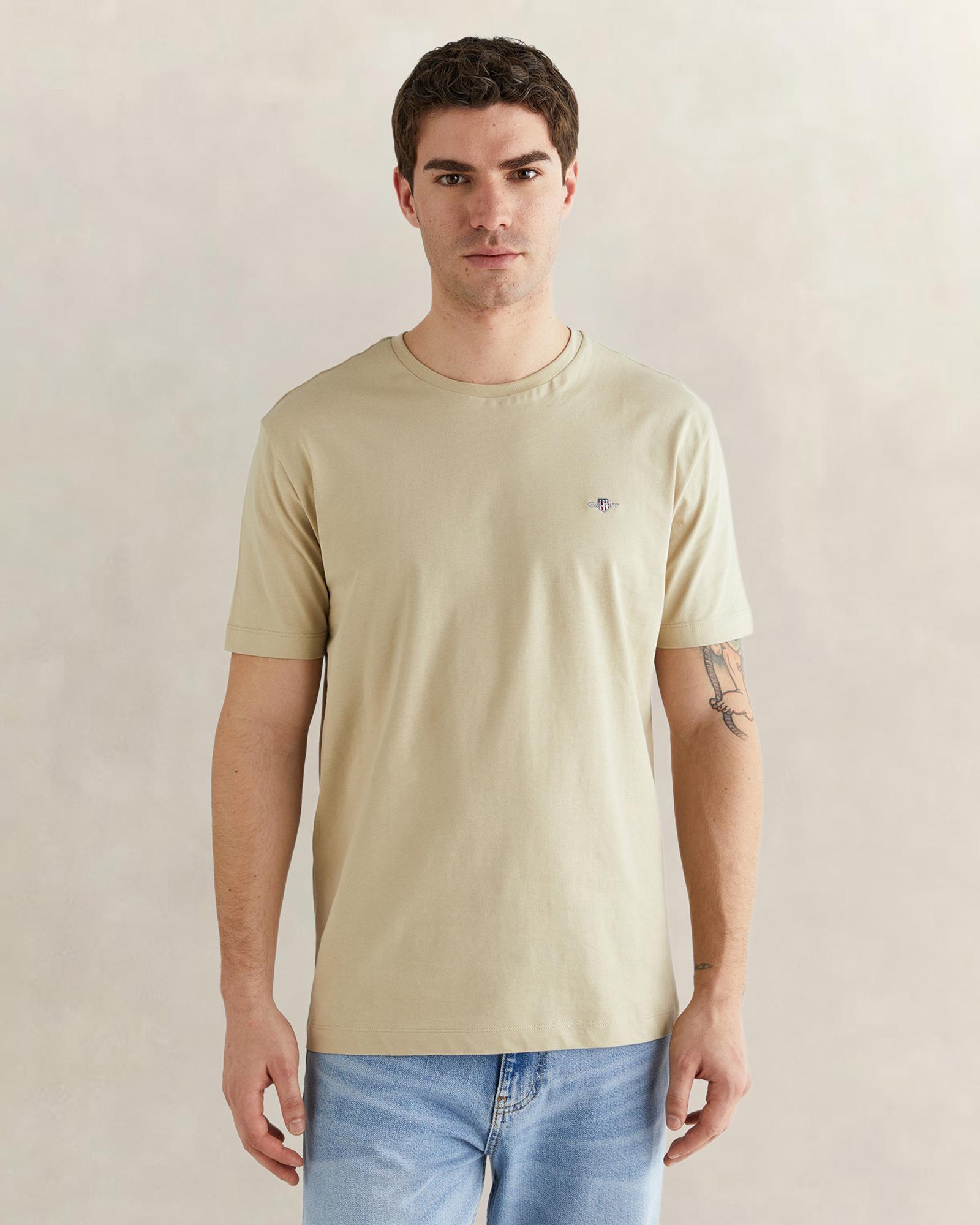 GANT Erkek Bej Bisiklet Yaka Regular Fit Logolu T-Shirt