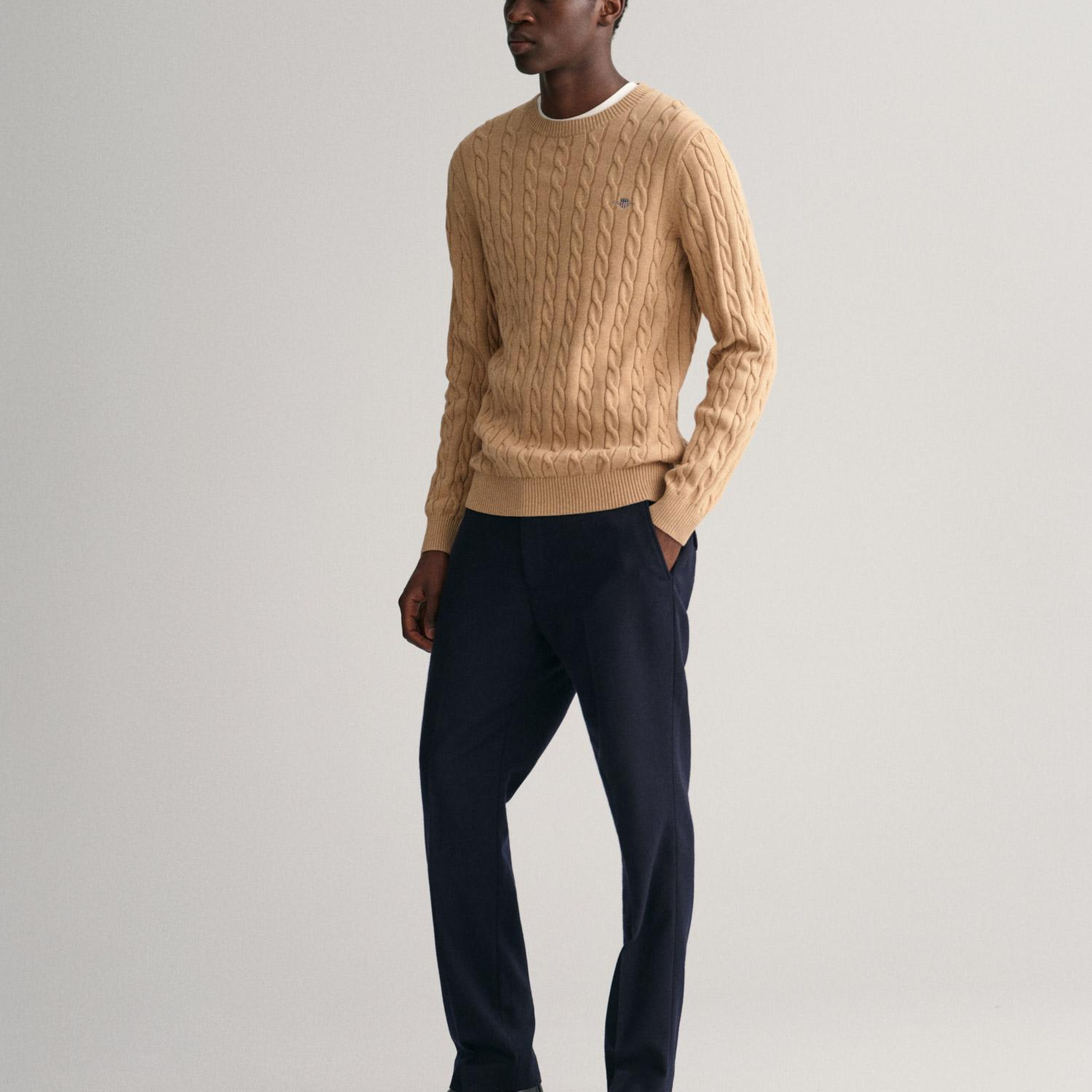 GANT Erkek Bej Regular Fit Bisiklet Yaka Kazak