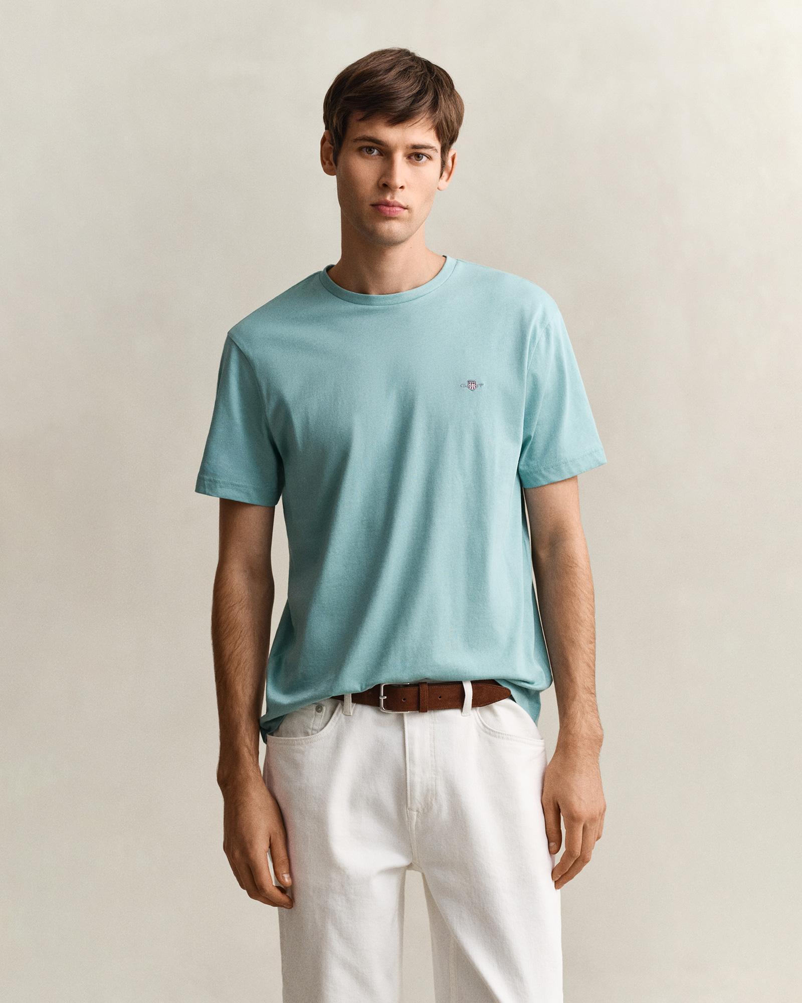 GANT Erkek Mavi Bisiklet Yaka Regular Fit Logolu T-Shirt