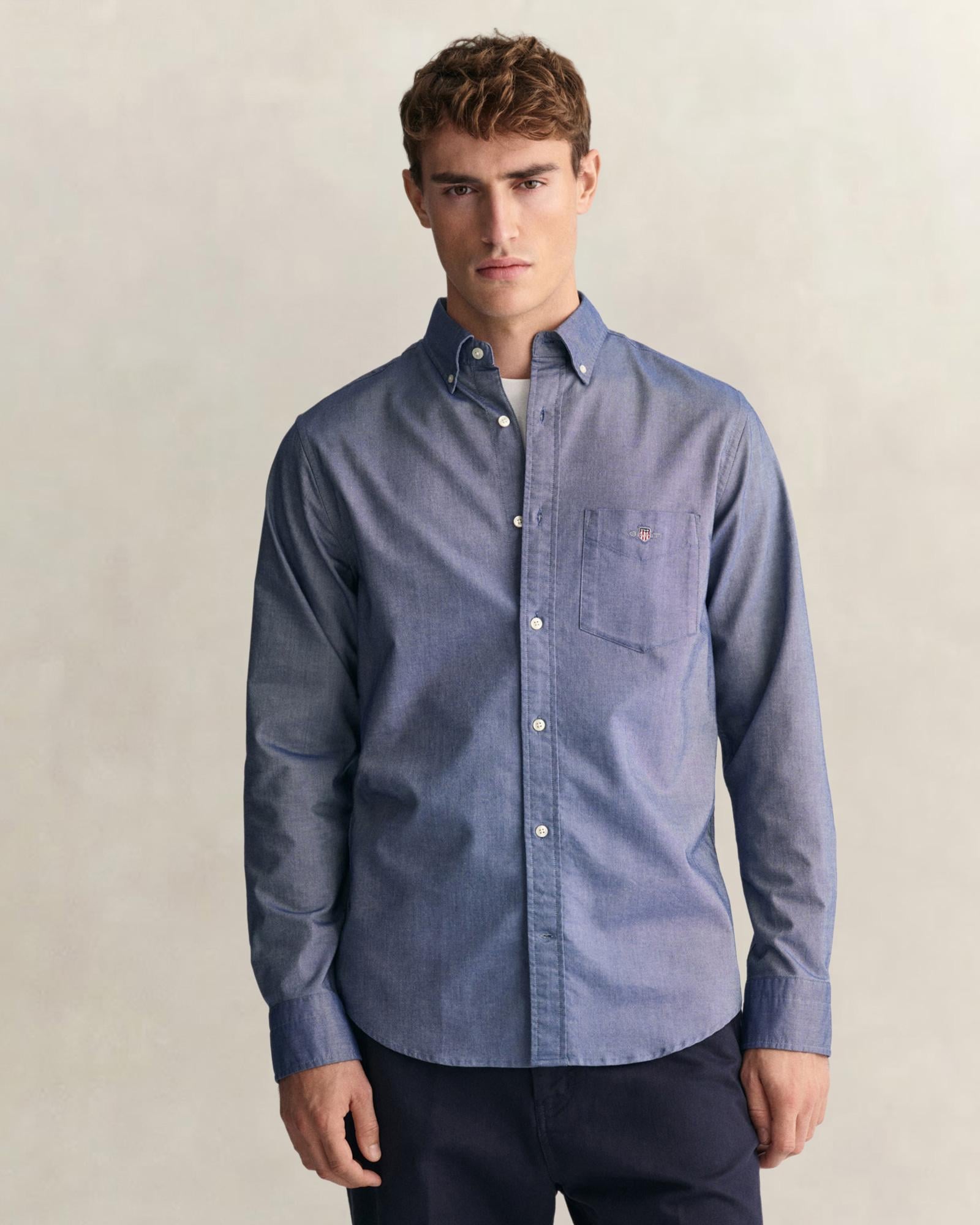 GANT Erkek Lacivert Regular Fit Düğmeli Yaka Oxford Gömlek