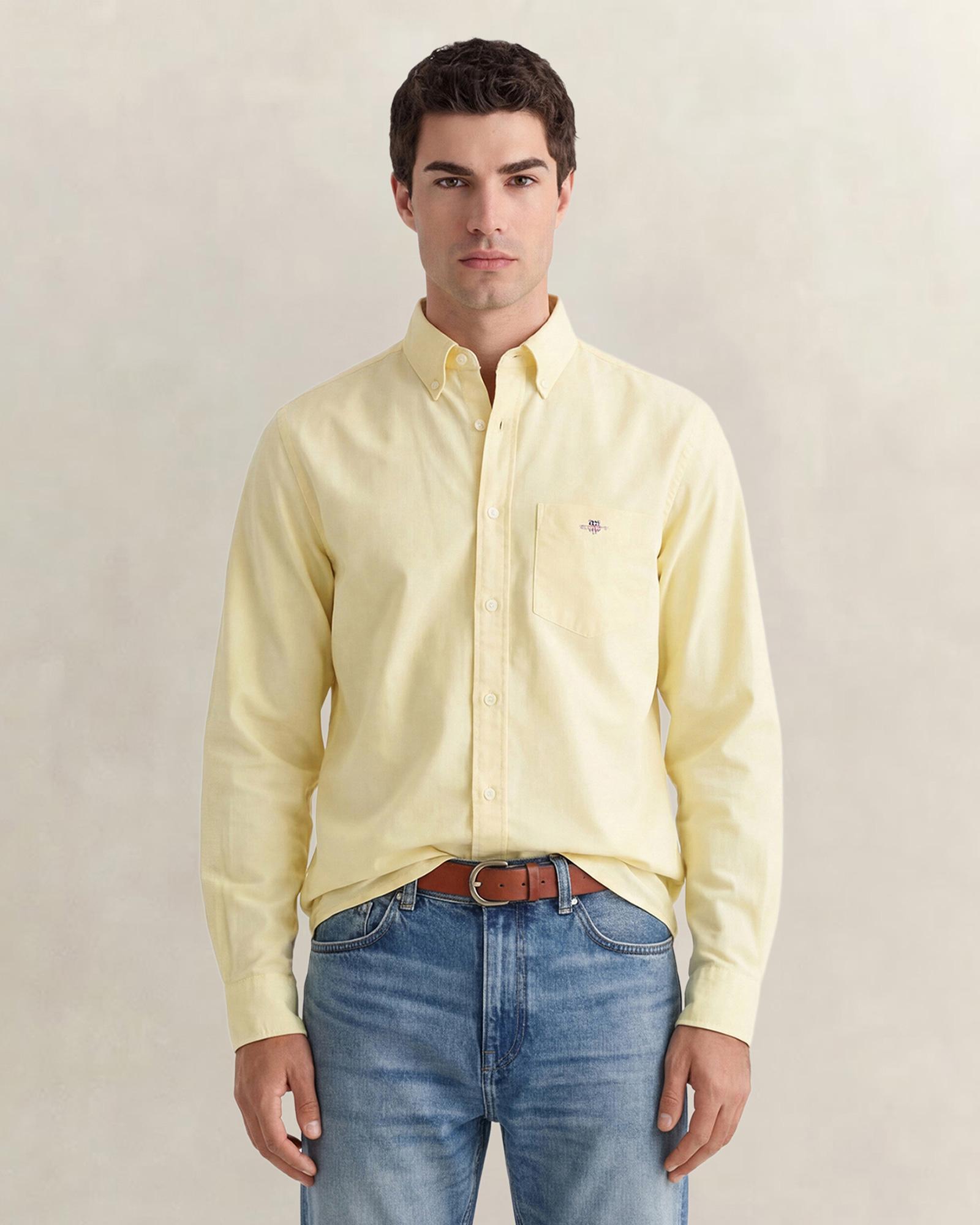 GANT Erkek Sarı Regular Fit Logolu Gömlek