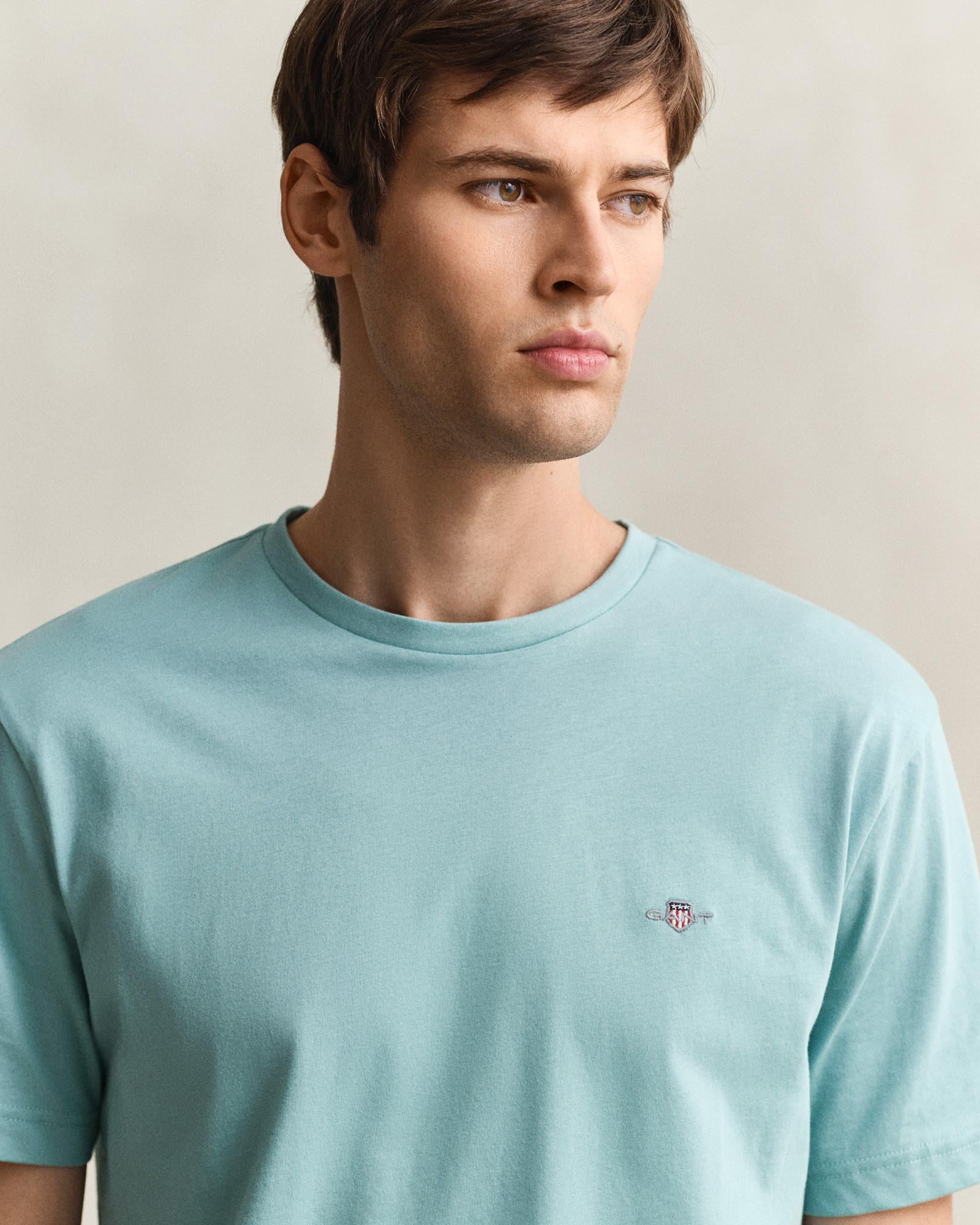 GANT Erkek Mavi Bisiklet Yaka Regular Fit Logolu T-Shirt