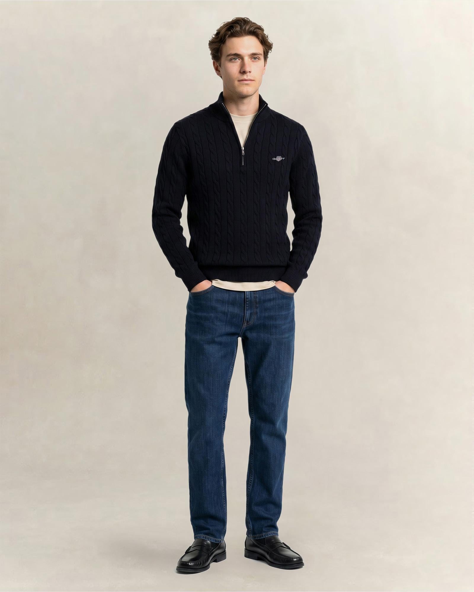GANT Erkek Siyah Regular Fit Örgü Kazak