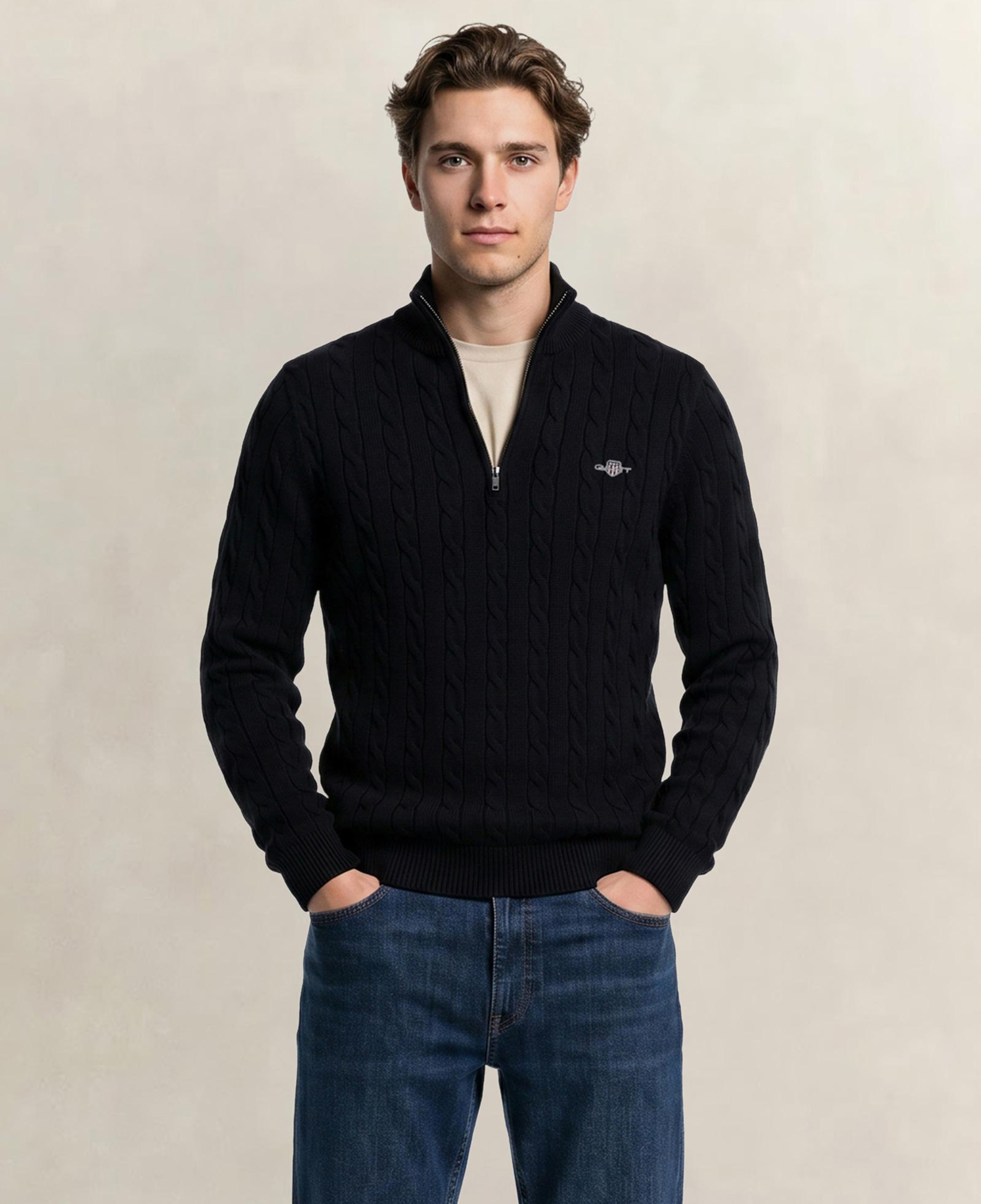 GANT Erkek Siyah Regular Fit Örgü Kazak
