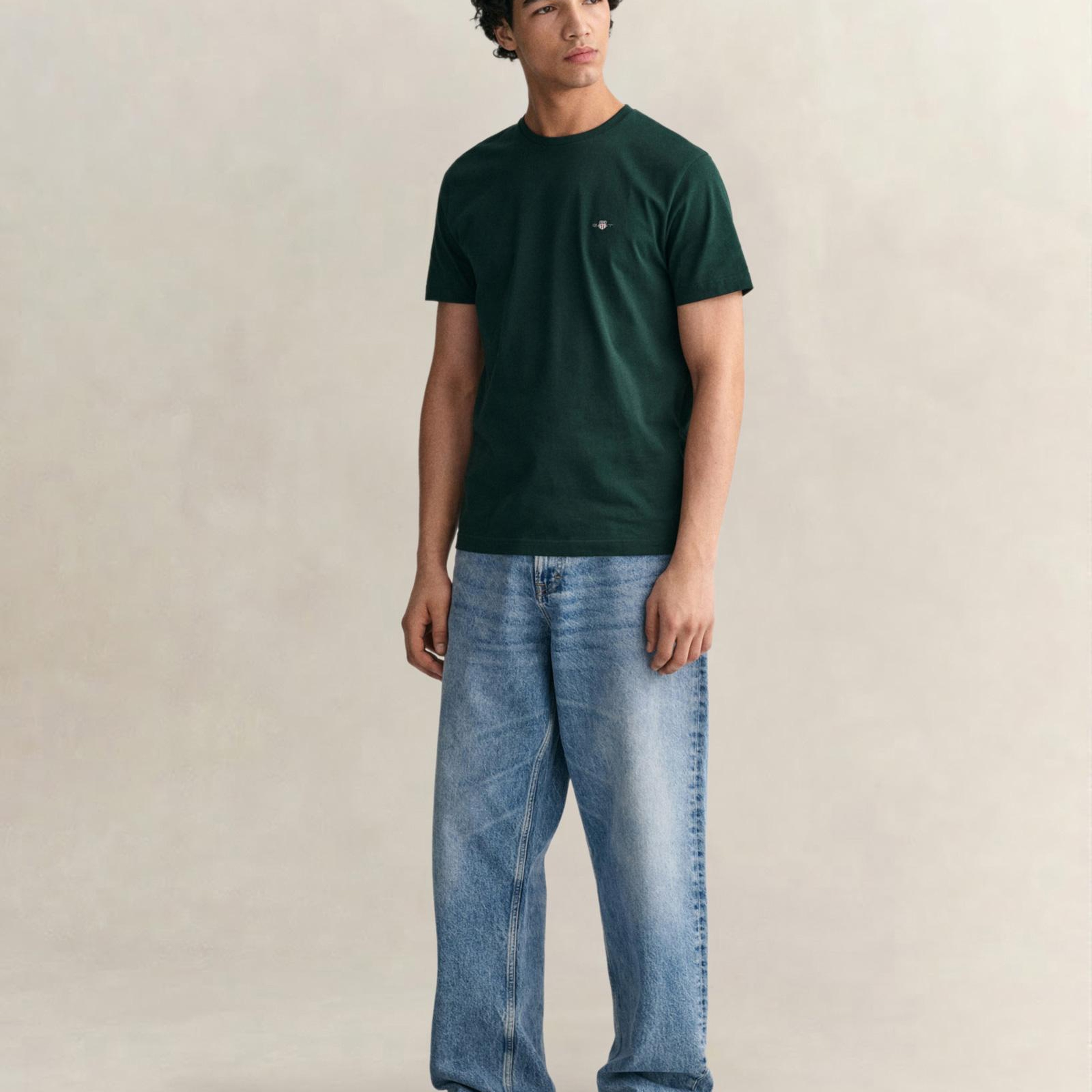 GANT Erkek Yeşil Regular Fit Bisiklet Yaka T-Shirt