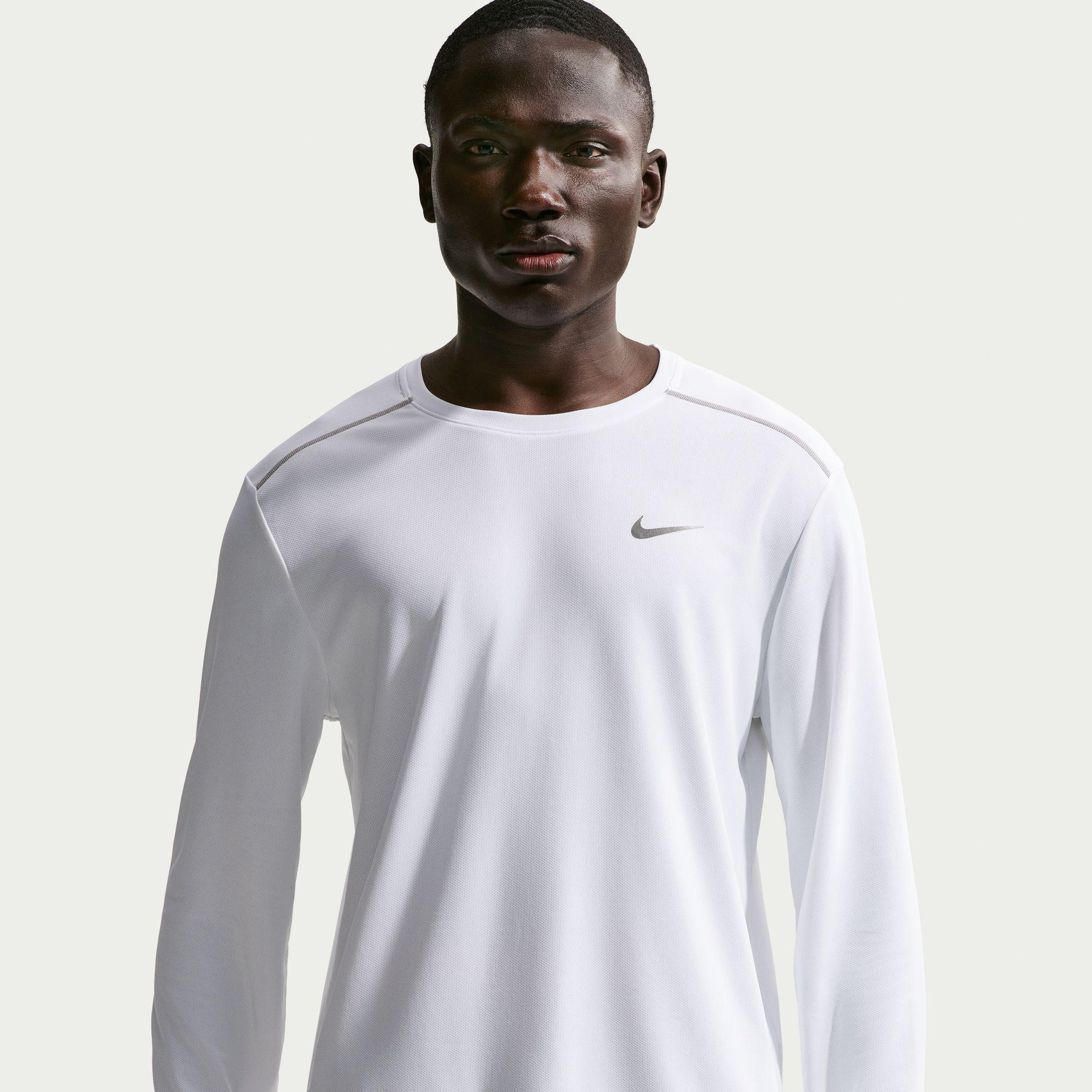 Nike Dri-Fit Miler Erkek Beyaz Uzun Kollu T-Shirt