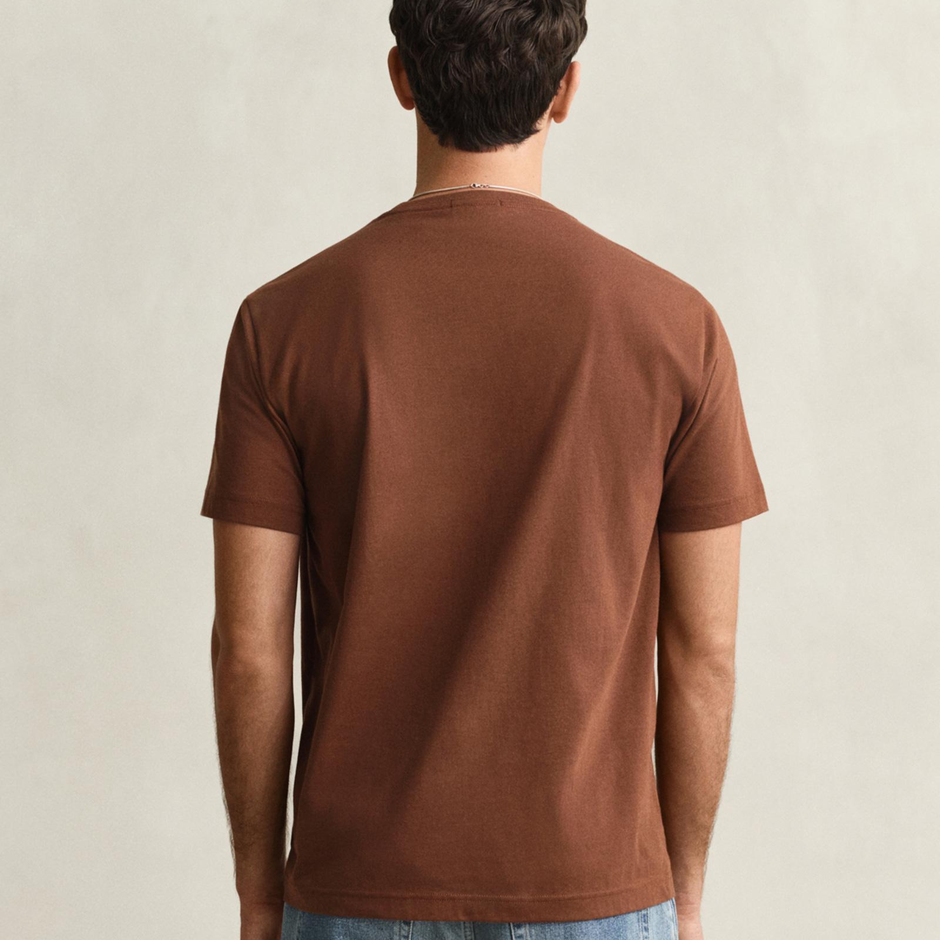 GANT Erkek Kahverengi Bisiklet Yaka Regular Fit Logolu T-Shirt