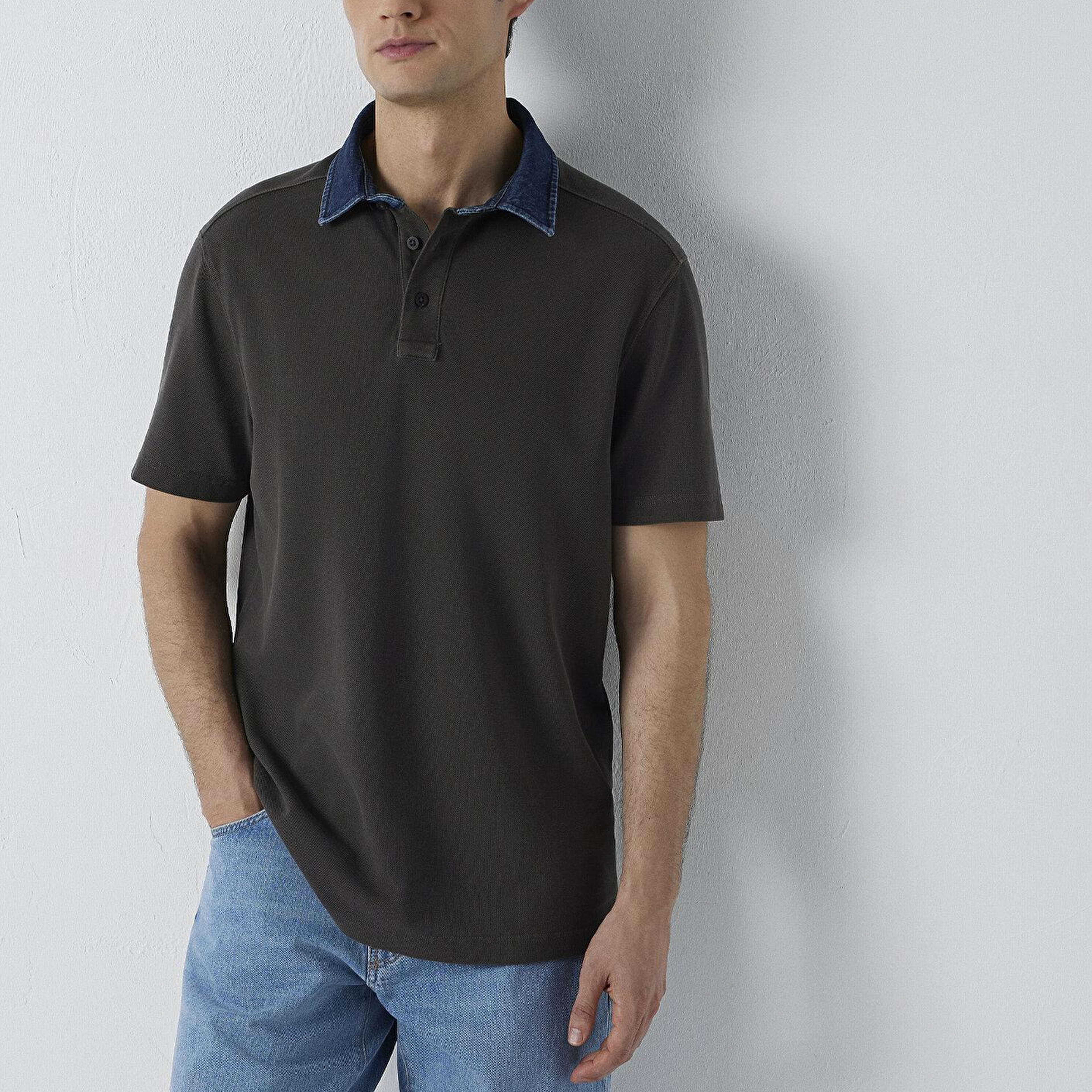 Mavi Yaka Detaylı Kahverengi Polo Tişört Regular Fit / Normal Kesim 0613659-70219
