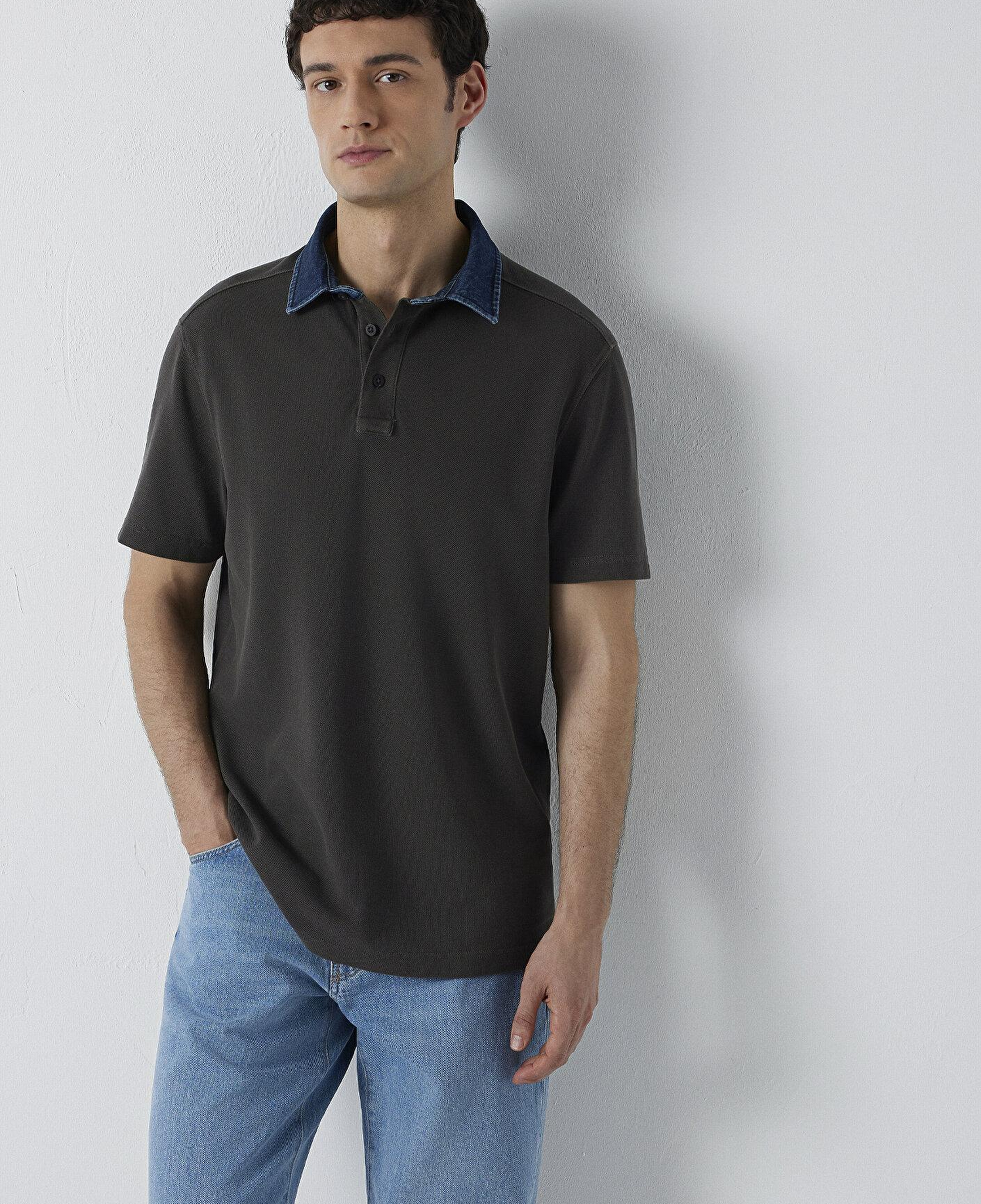 Mavi Yaka Detaylı Kahverengi Polo Tişört Regular Fit / Normal Kesim 0613659-70219