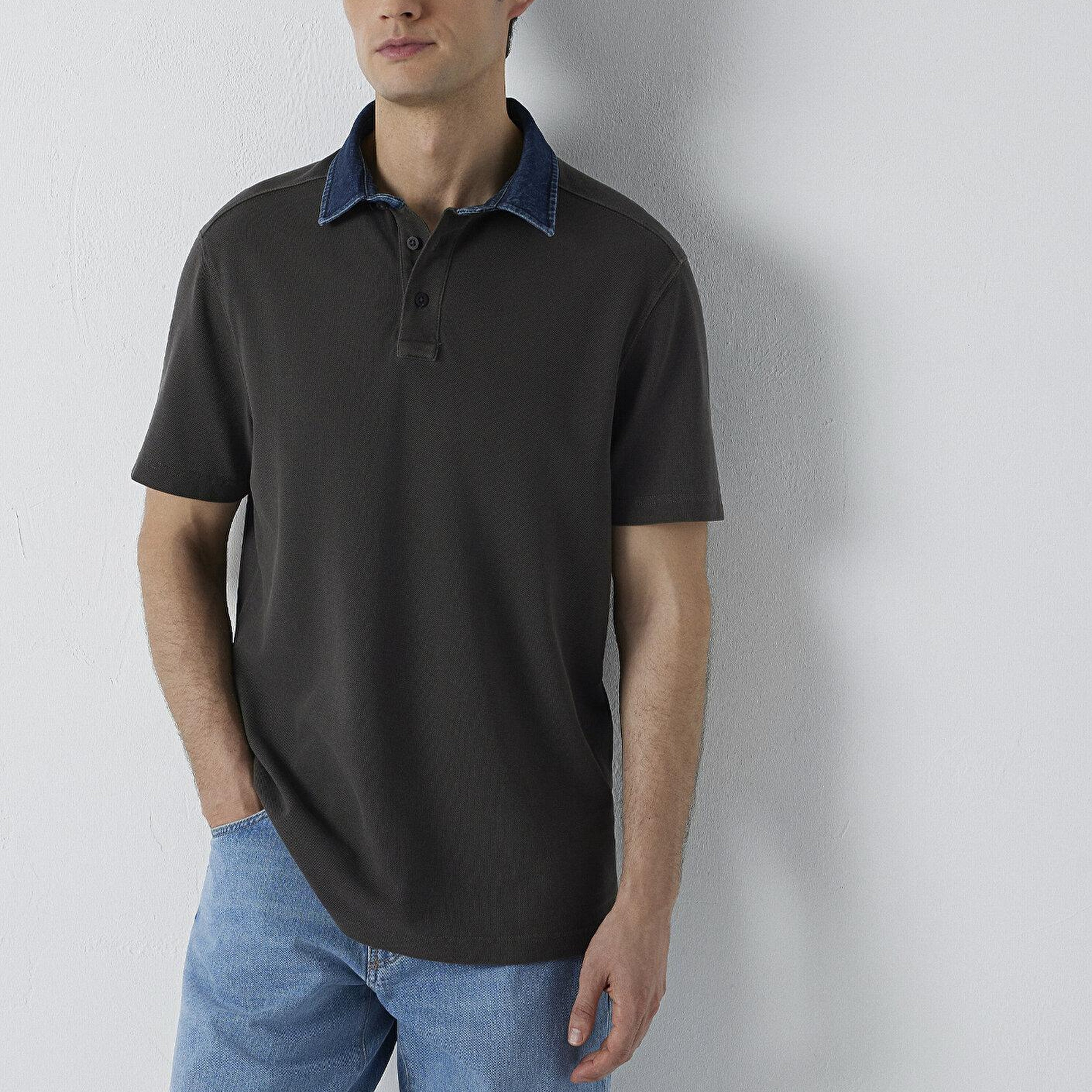 Mavi Yaka Detaylı Kahverengi Polo Tişört Regular Fit / Normal Kesim 0613659-70219