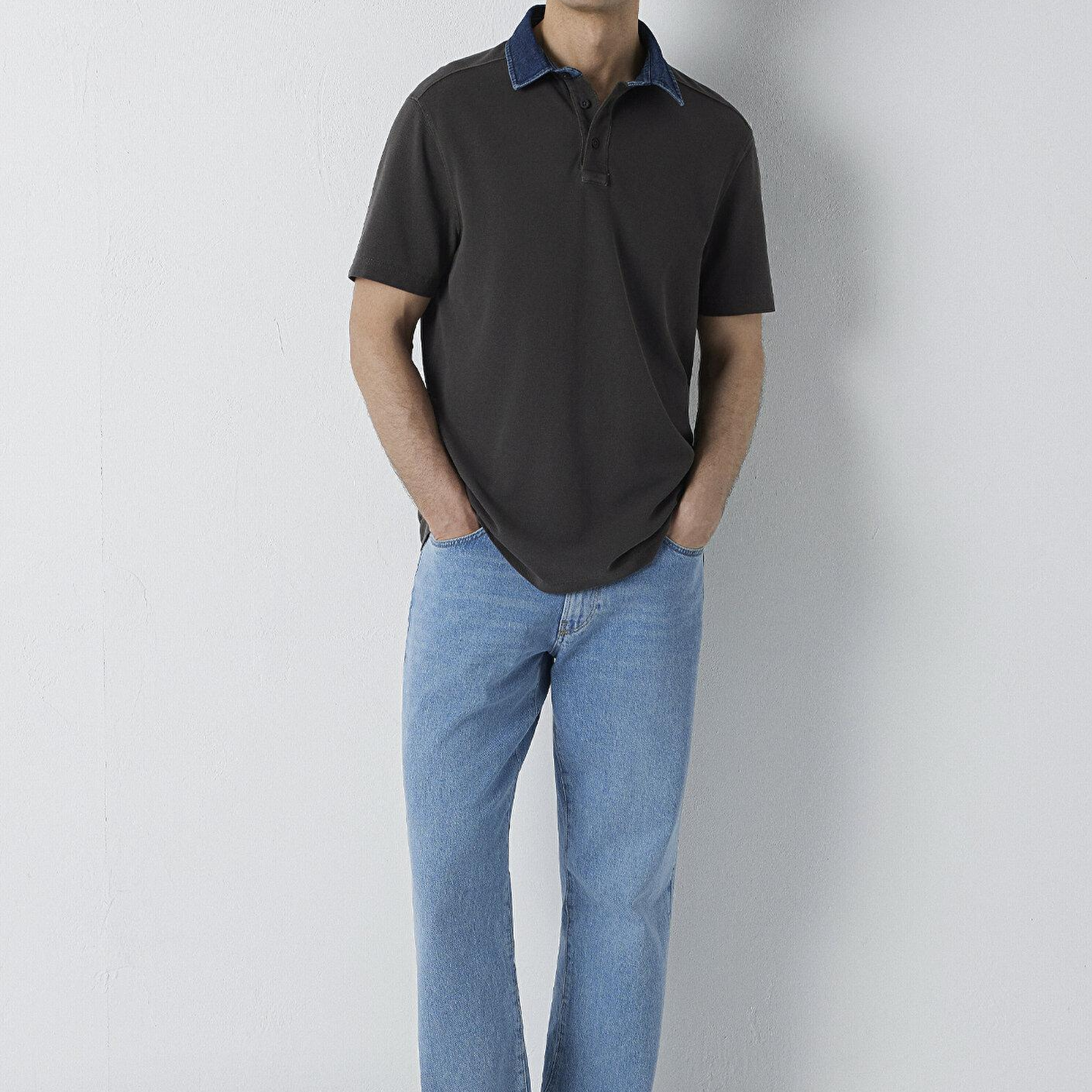 Mavi Yaka Detaylı Kahverengi Polo Tişört Regular Fit / Normal Kesim 0613659-70219