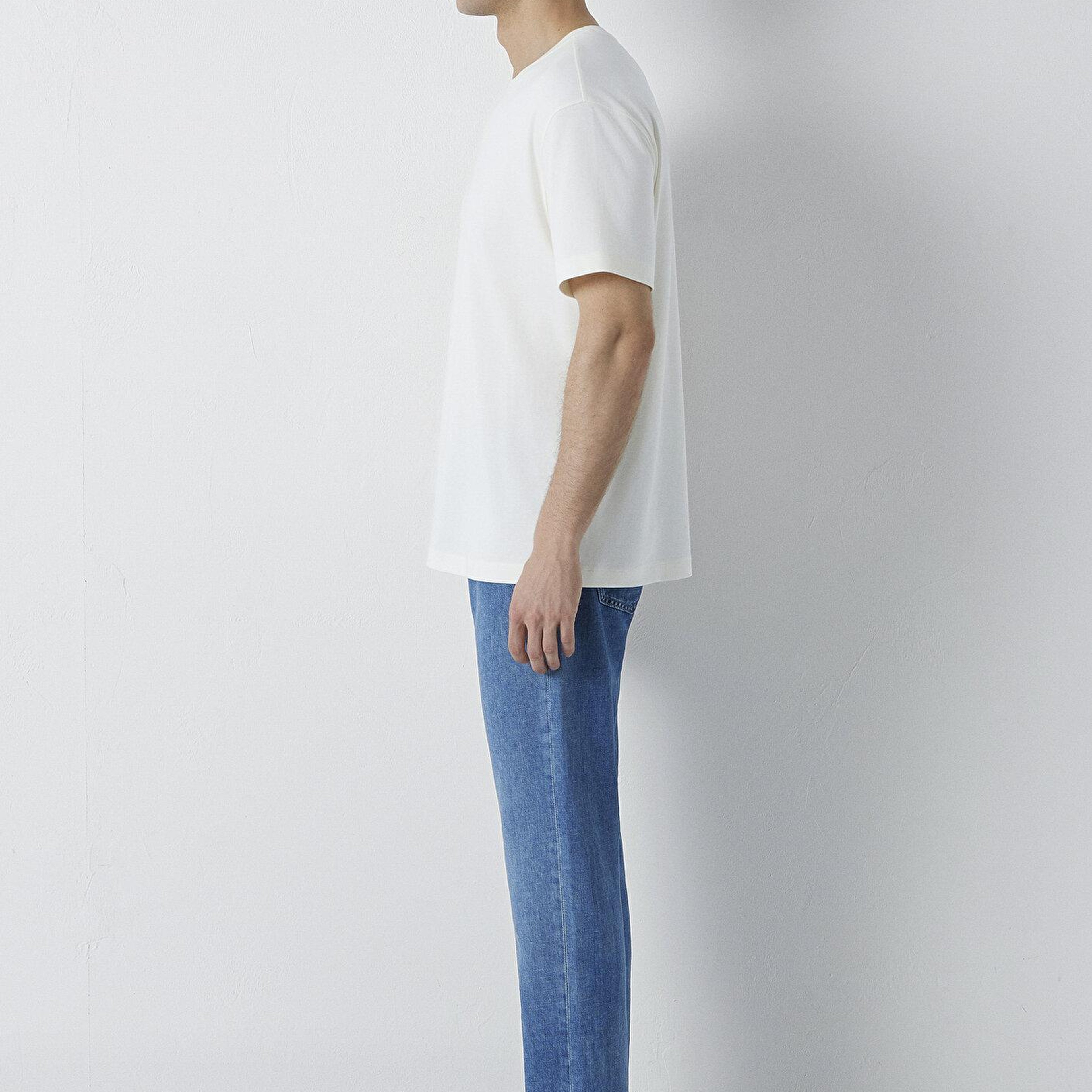 Mavi Ekru Basic Tişört Loose Fit / Bol Rahat Kesim 0613168-70057