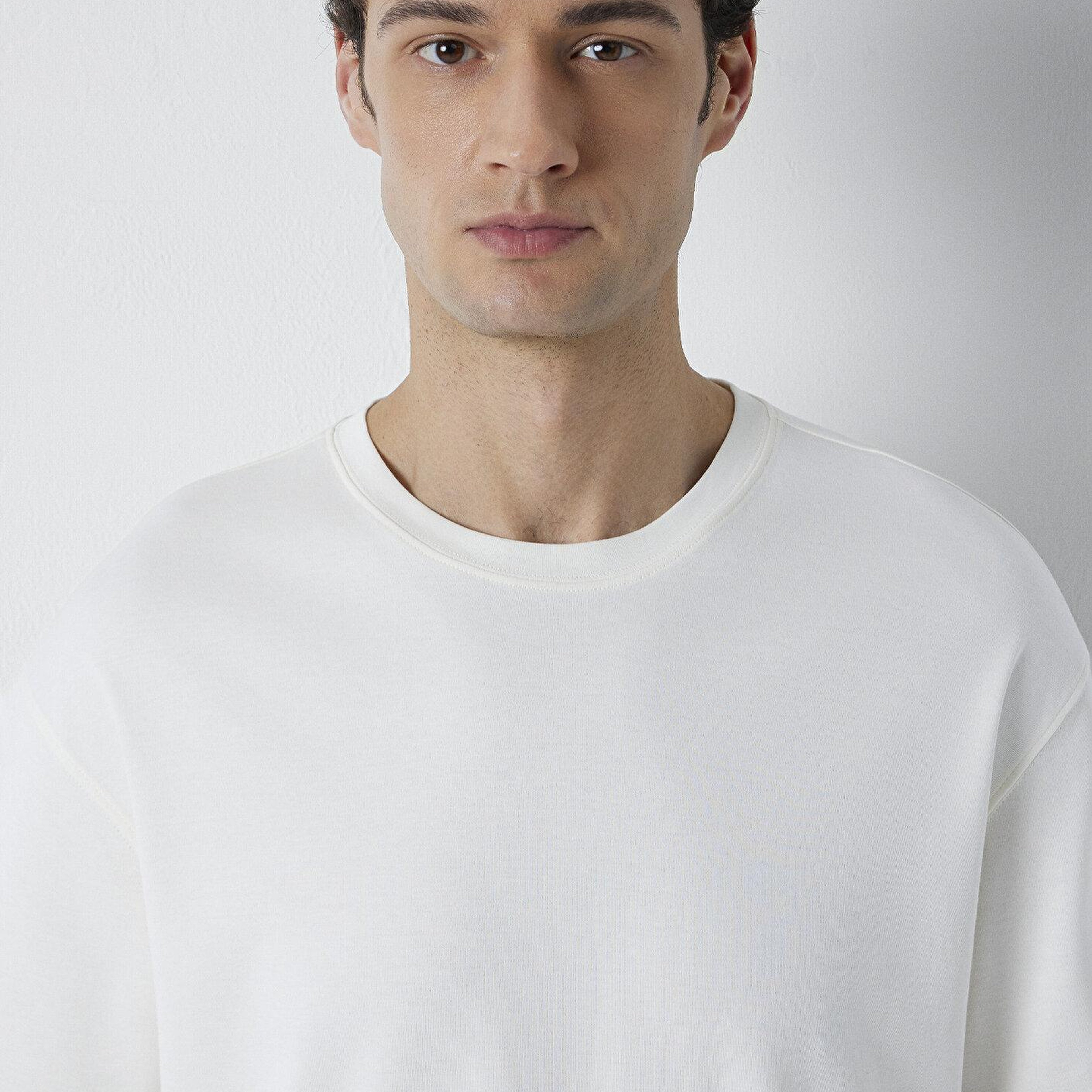 Mavi Ekru Basic Tişört Loose Fit / Bol Rahat Kesim 0613168-70057