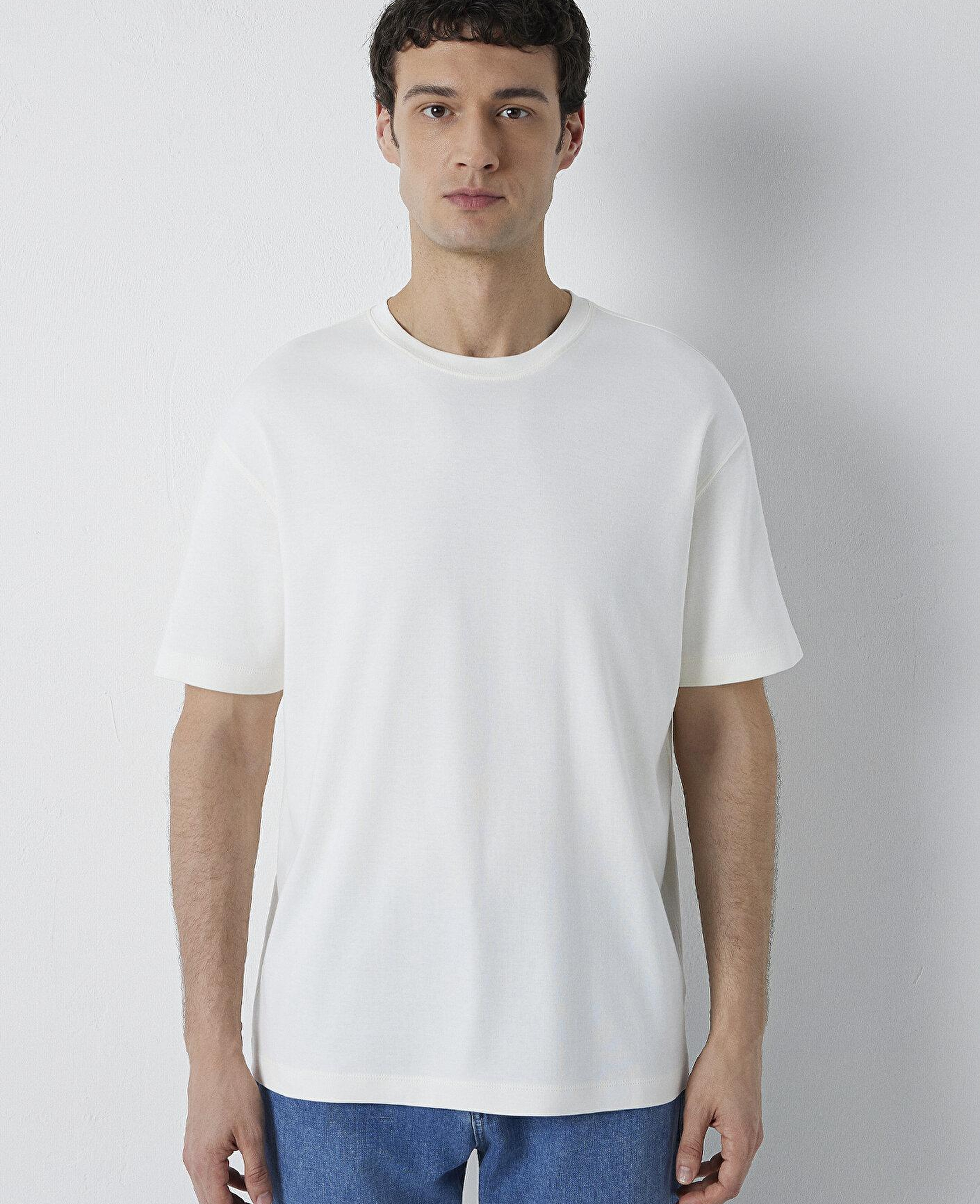 Mavi Ekru Basic Tişört Loose Fit / Bol Rahat Kesim 0613168-70057
