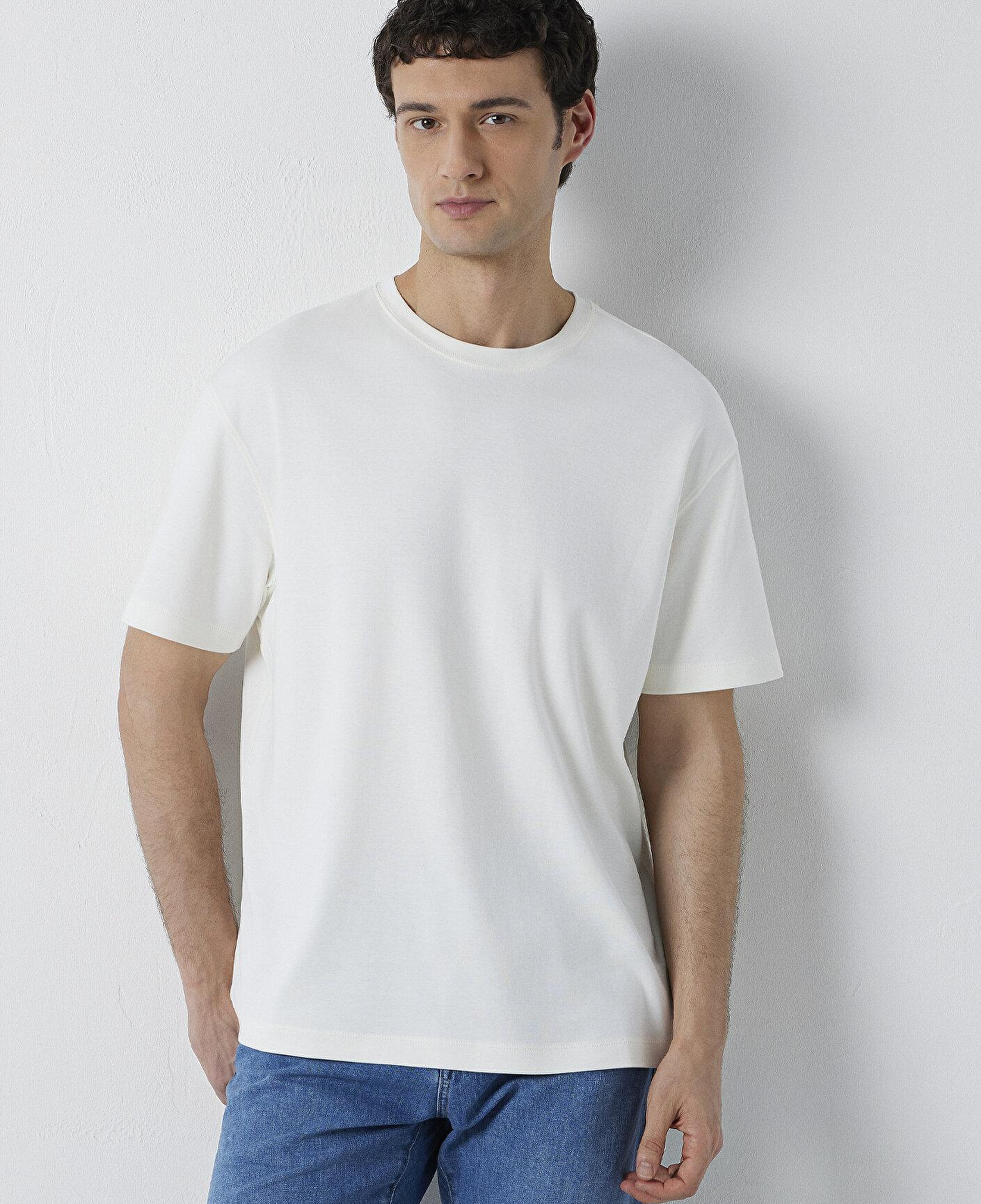 Mavi Ekru Basic Tişört Loose Fit / Bol Rahat Kesim 0613168-70057