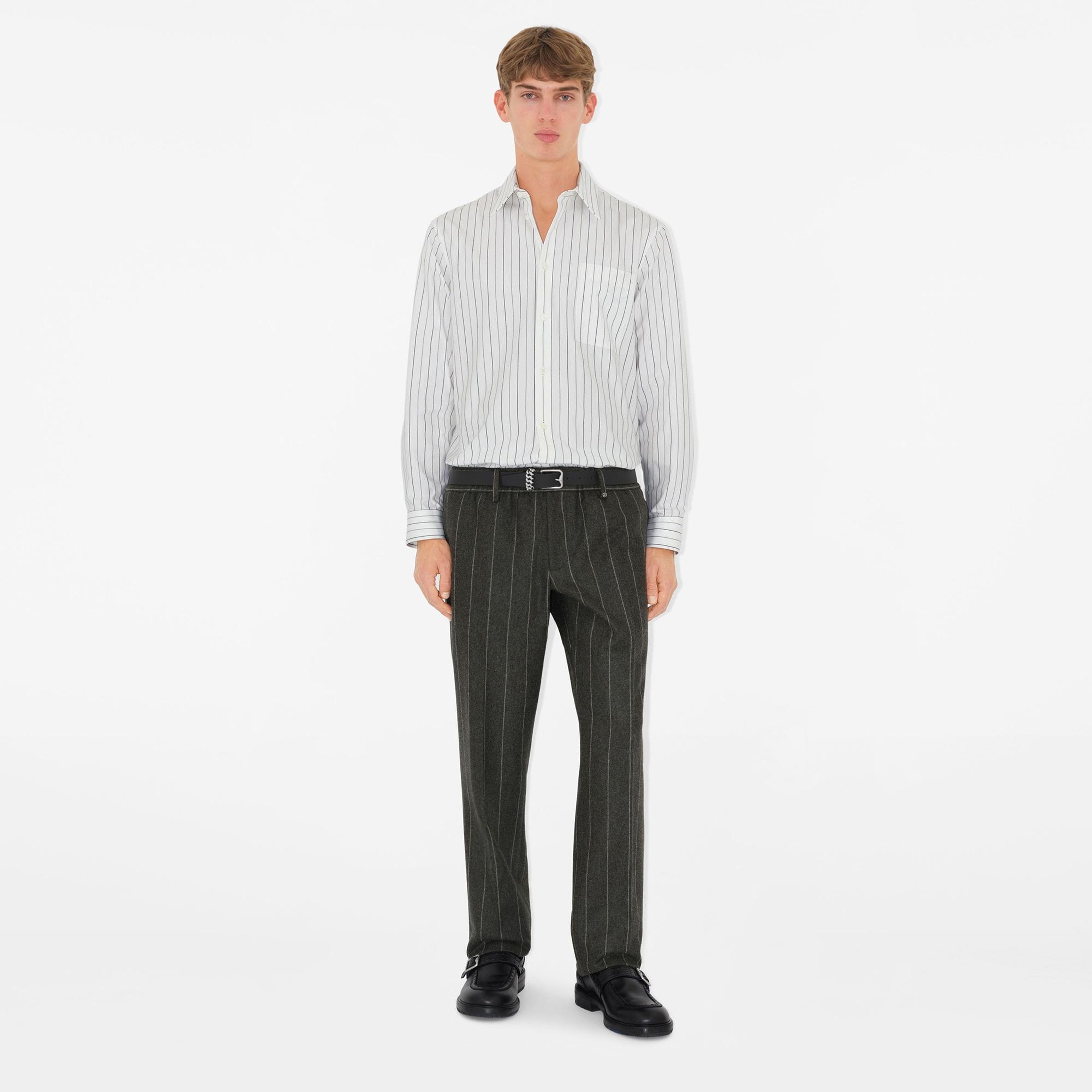 Burberry Relaxed Fit Striped Cotton Erkek Beyaz Gömlek