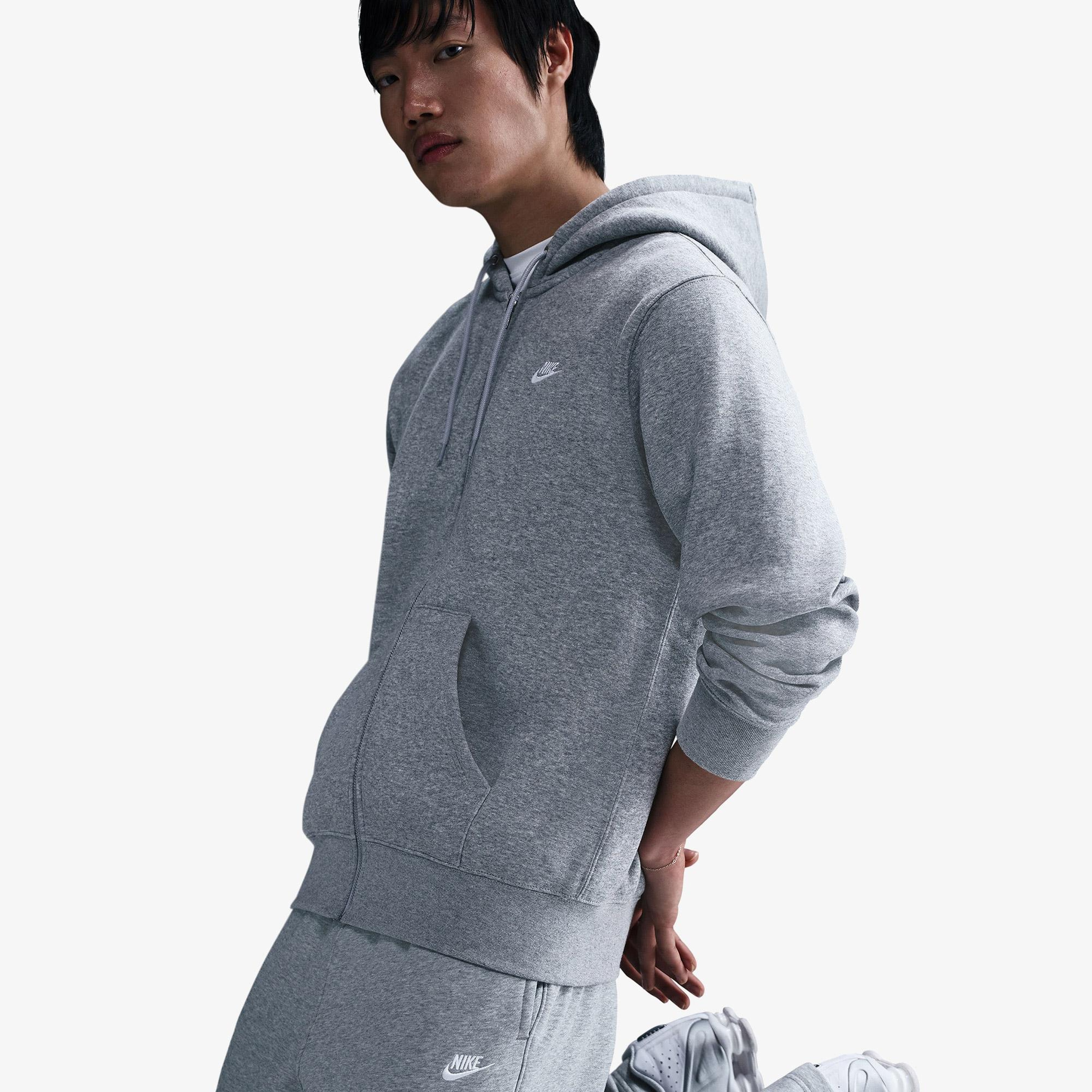 Nike Club Erkek Gri Kapüşonlu Hoodie