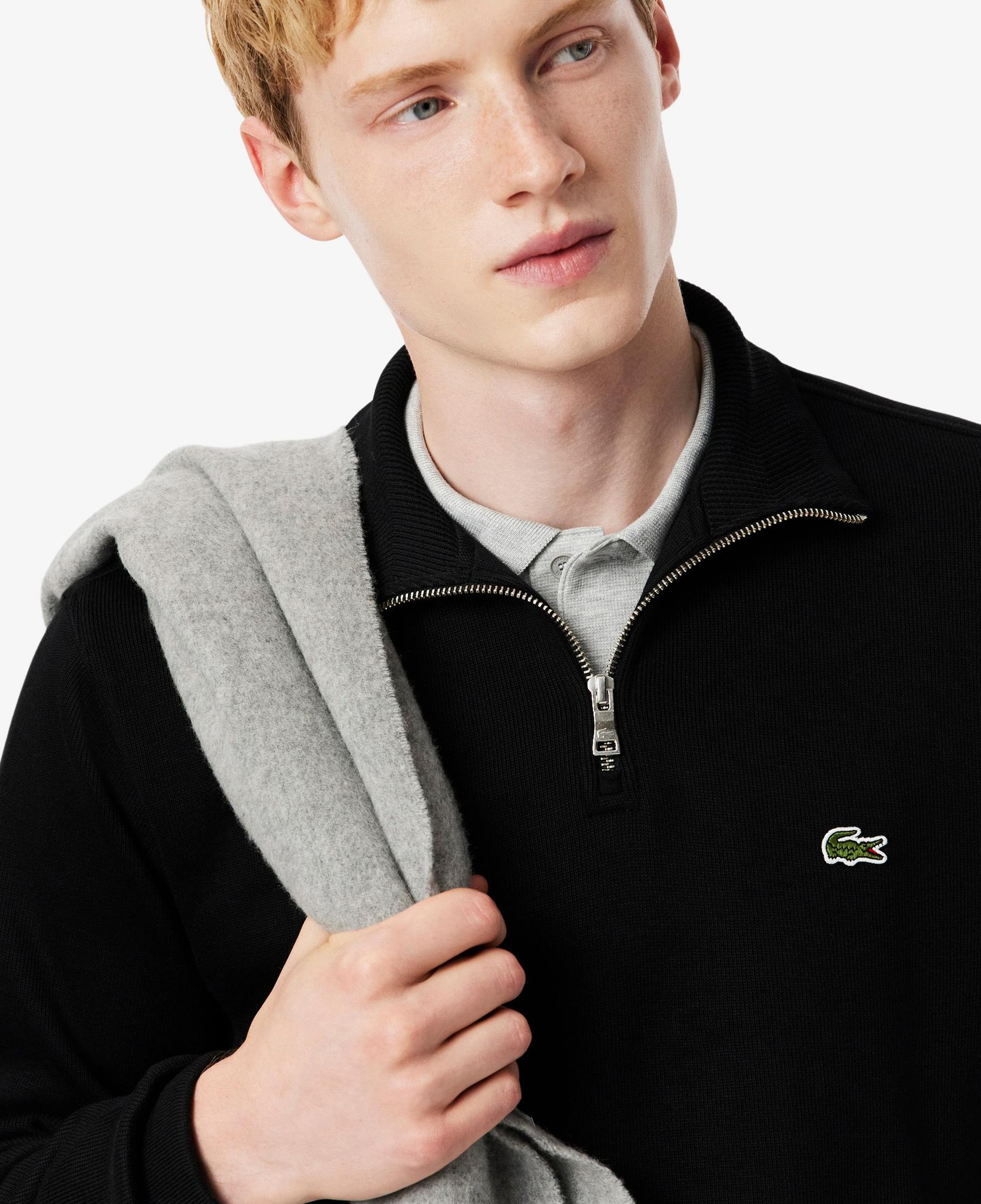 Erkek Classic Fit Yarım Fermuarlı Siyah Sweatshirt