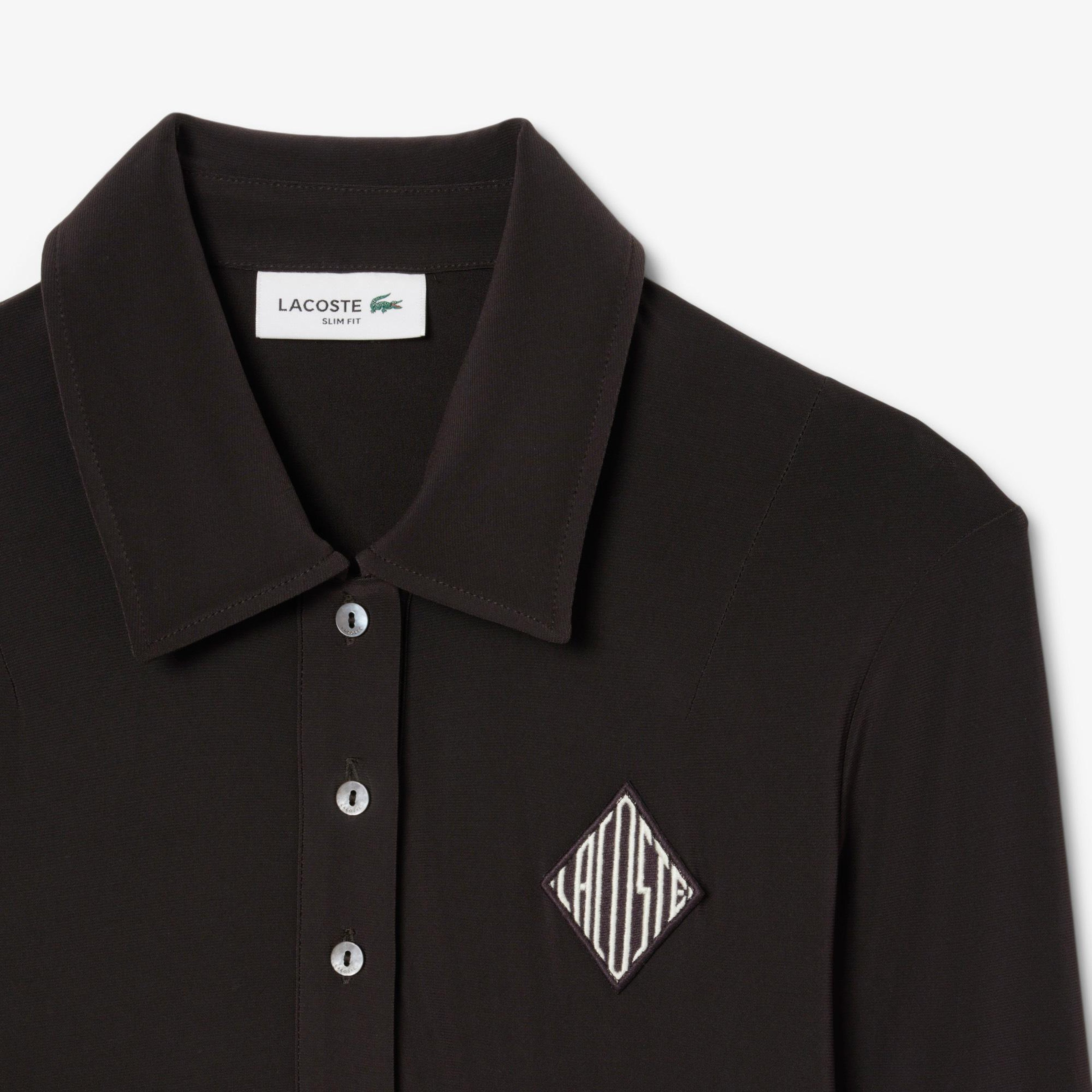 Kadın Slim Fit Uzun Kollu Polo Yaka Koyu Kahverengi Elbise