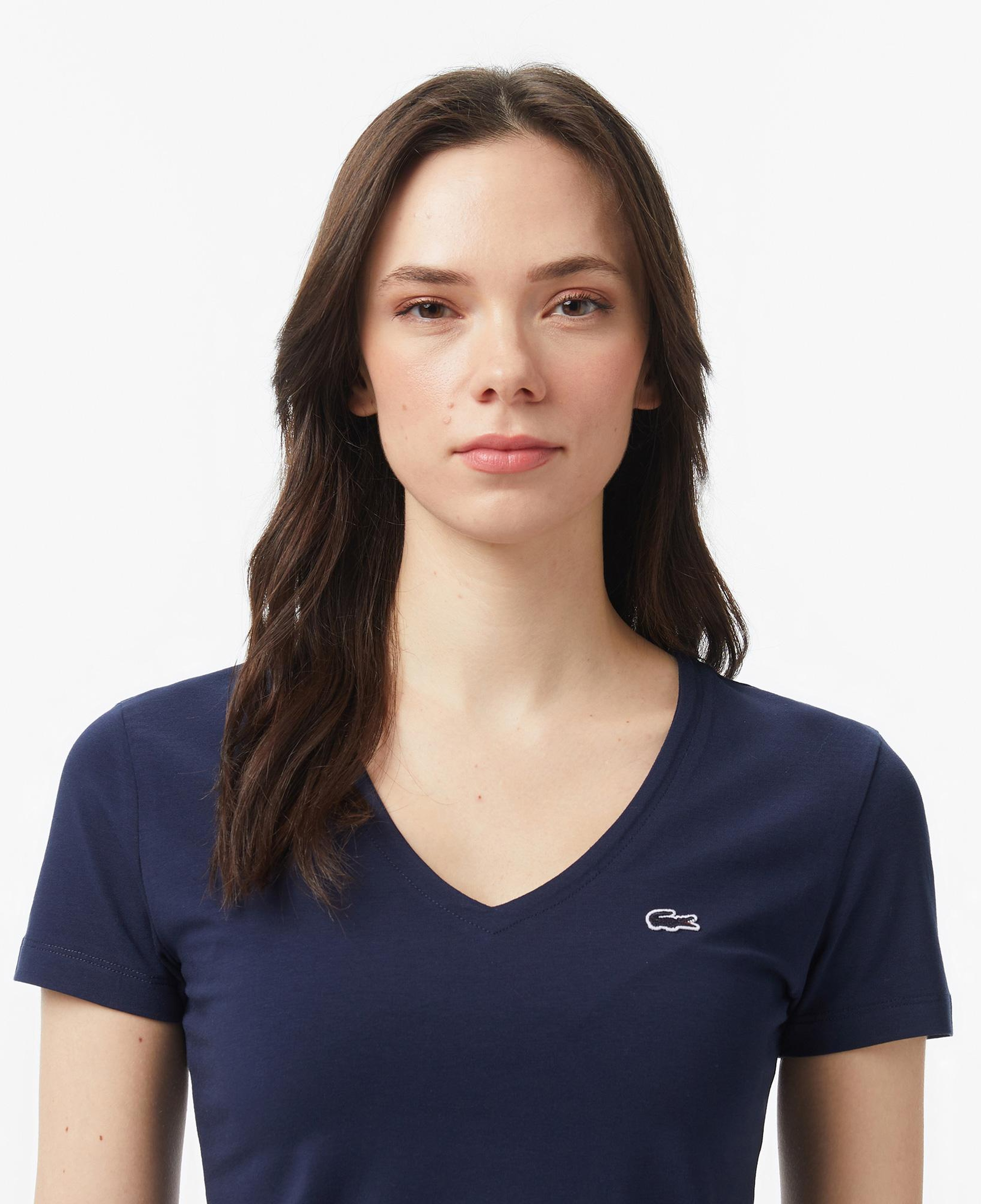 Kadın Slim Fit V Yaka Lacivert T-Shirt