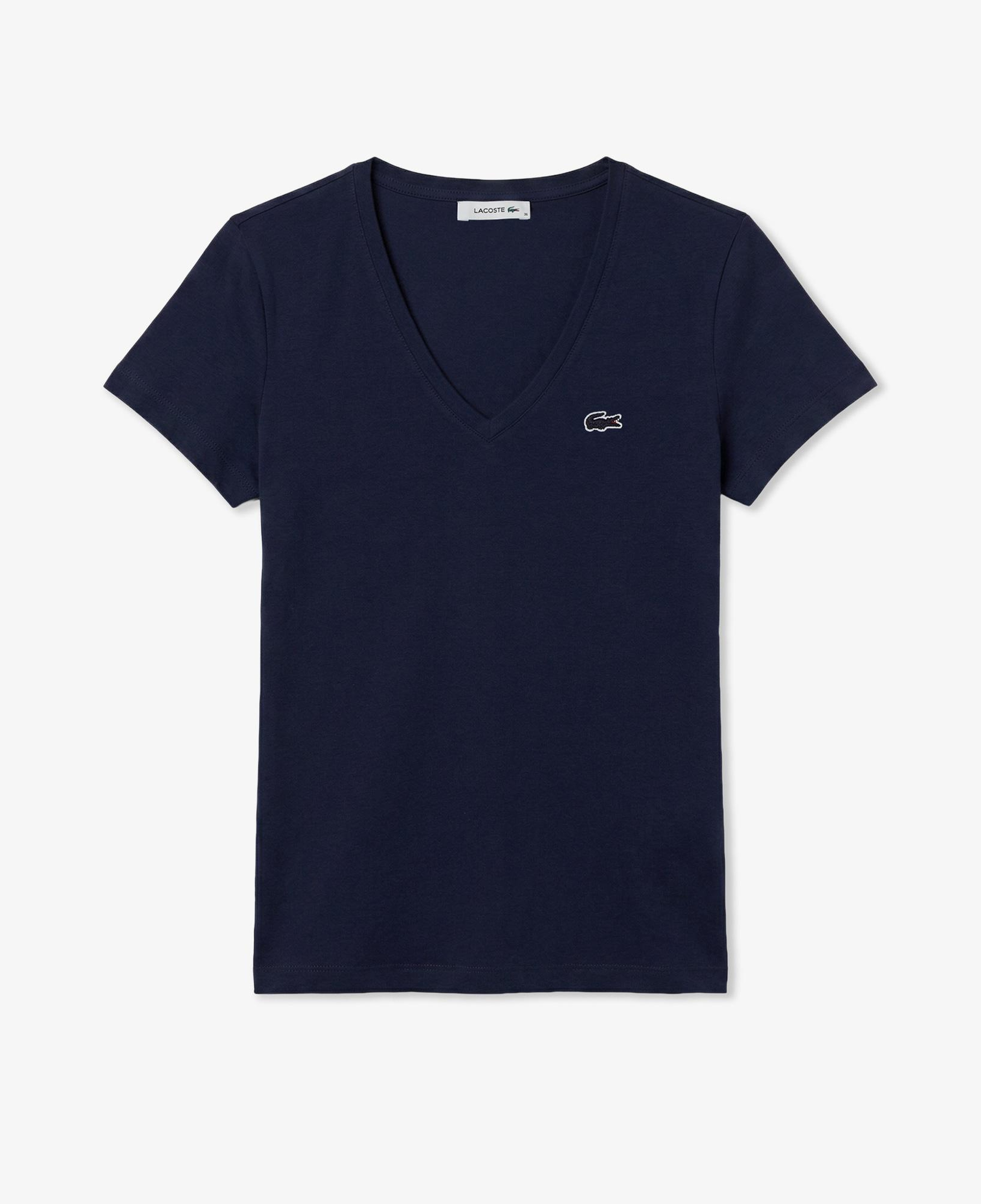 Kadın Slim Fit V Yaka Lacivert T-Shirt