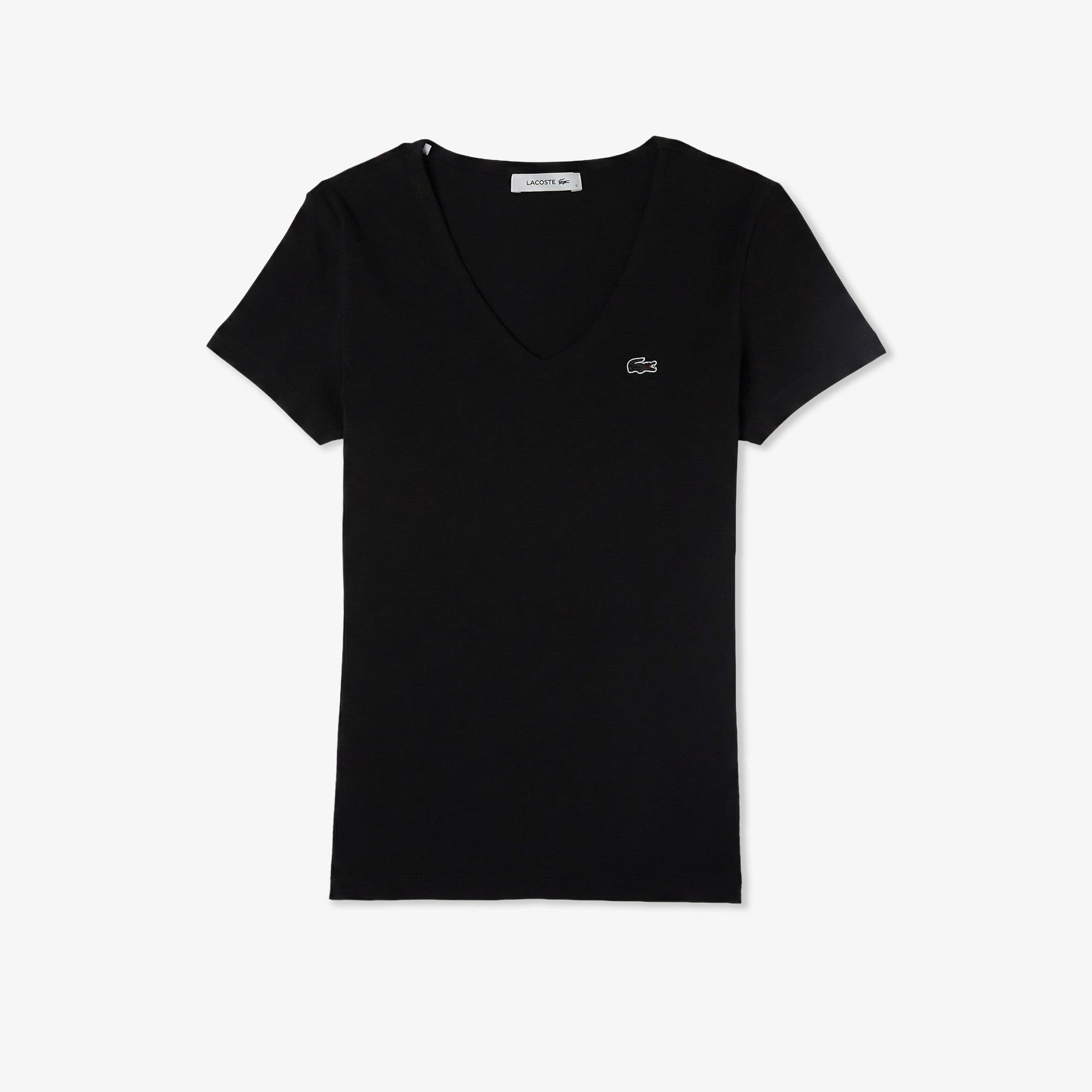 Kadın Slim Fit V Yaka Siyah T-Shirt