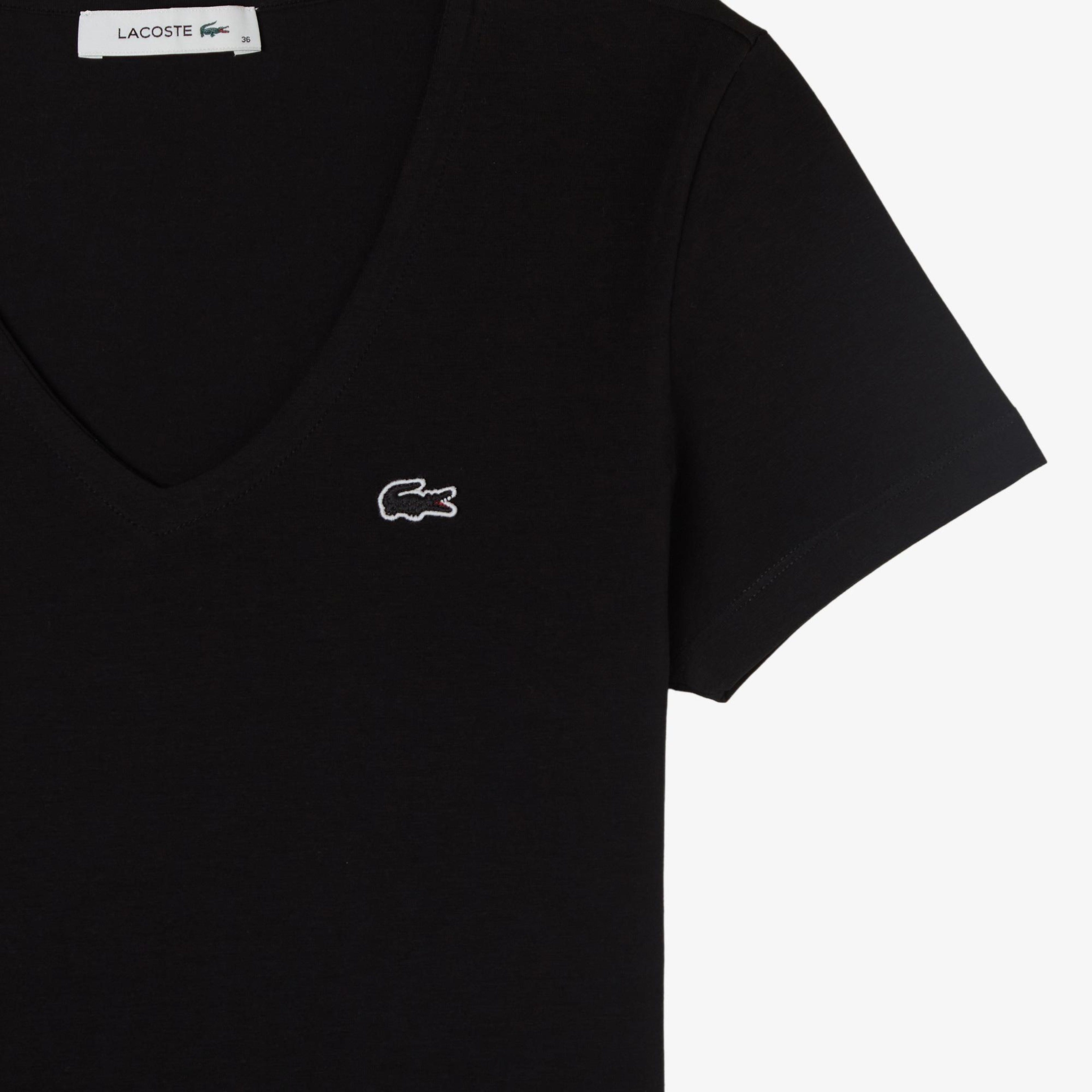 Kadın Slim Fit V Yaka Siyah T-Shirt