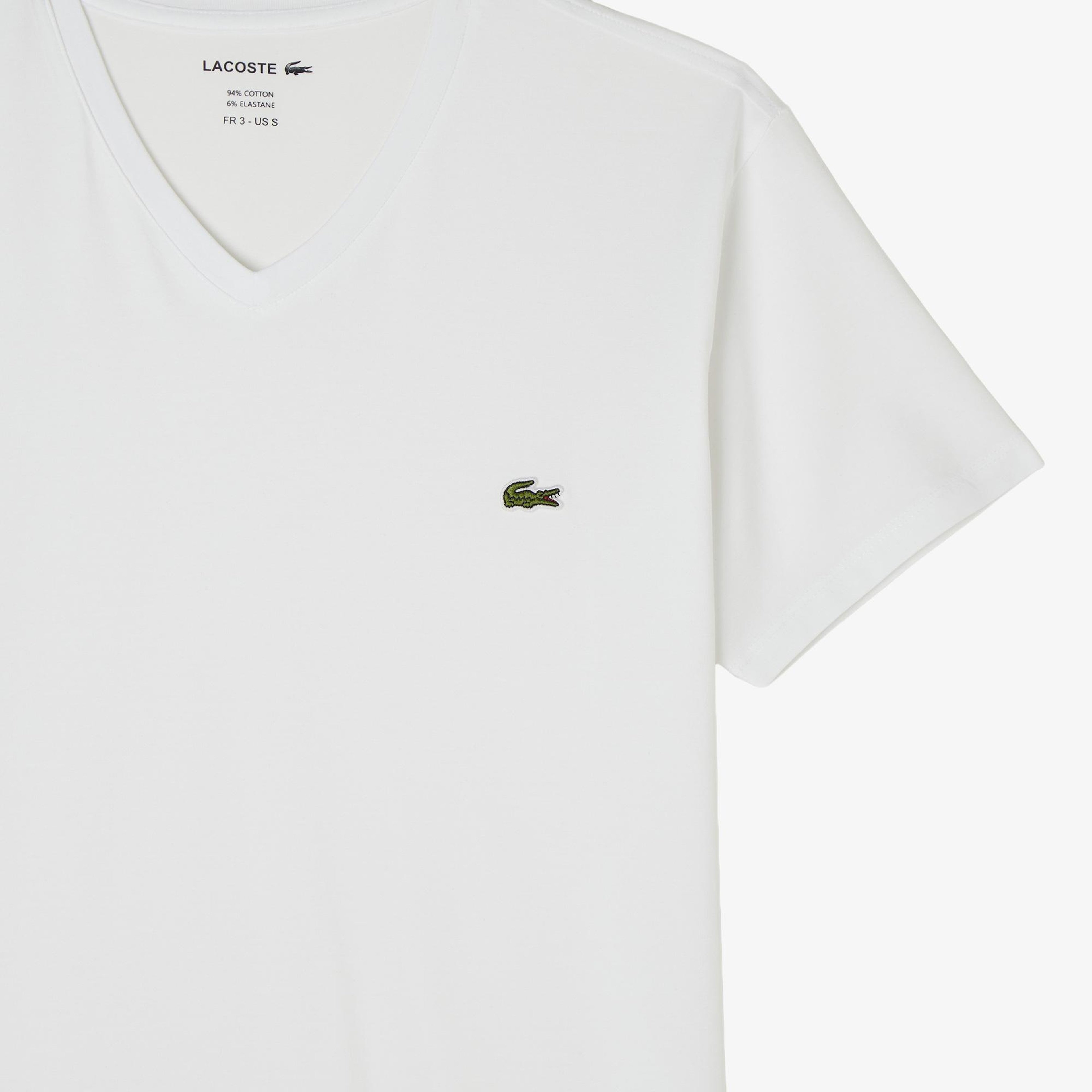 Erkek Slim Fit V Yaka Beyaz T-Shirt