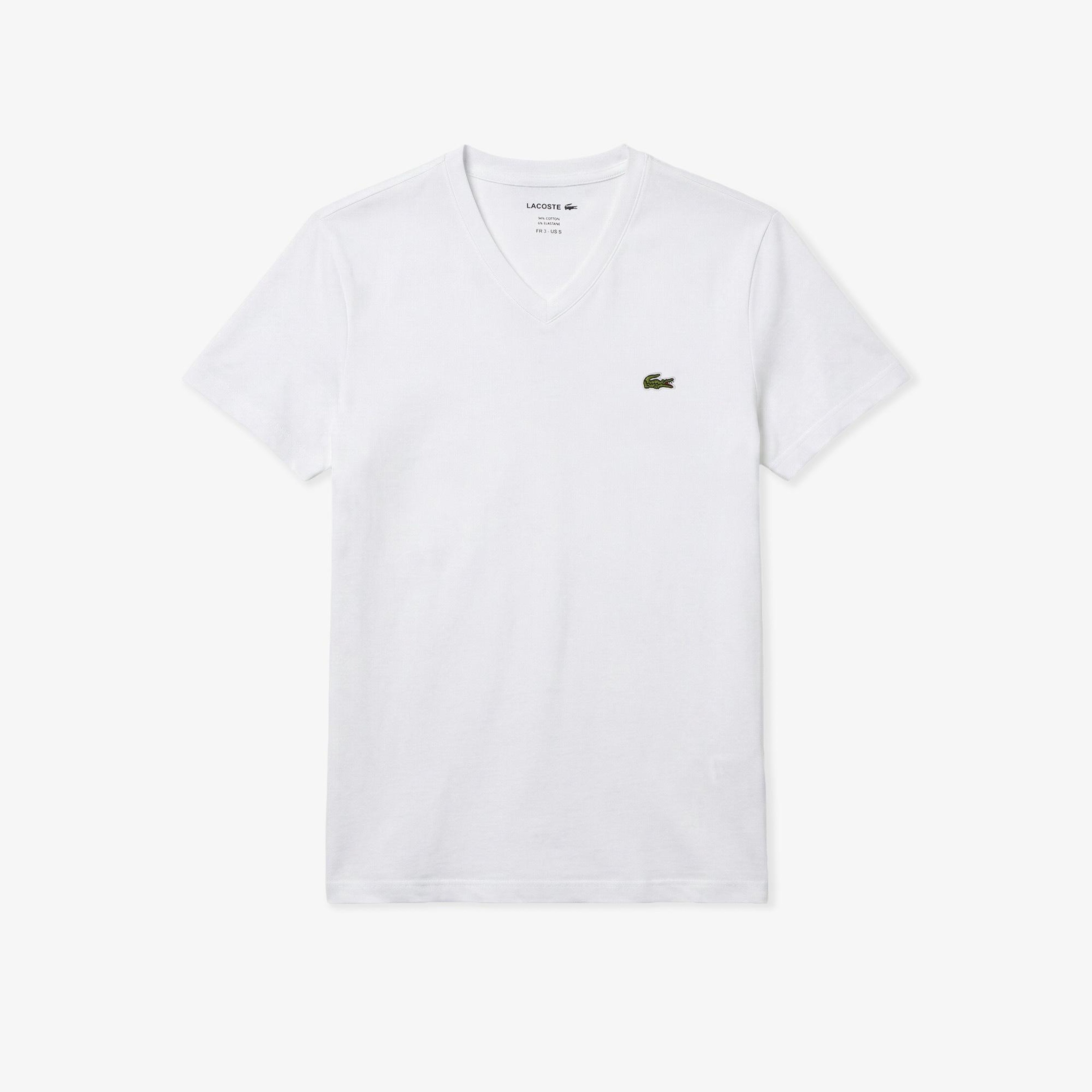 Erkek Slim Fit V Yaka Beyaz T-Shirt